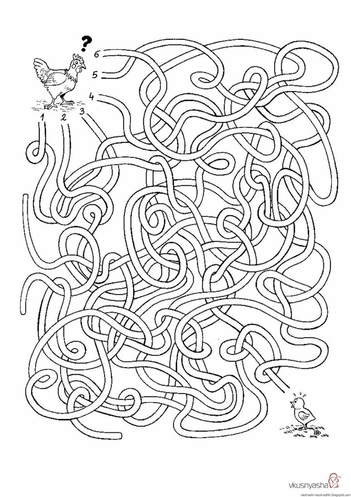 Coloring exotic labyrinth for children 7 years old