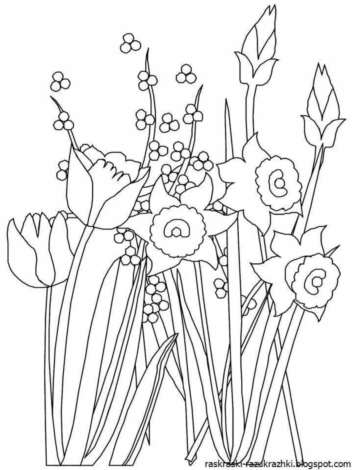 Coloring page joyful spring flowers