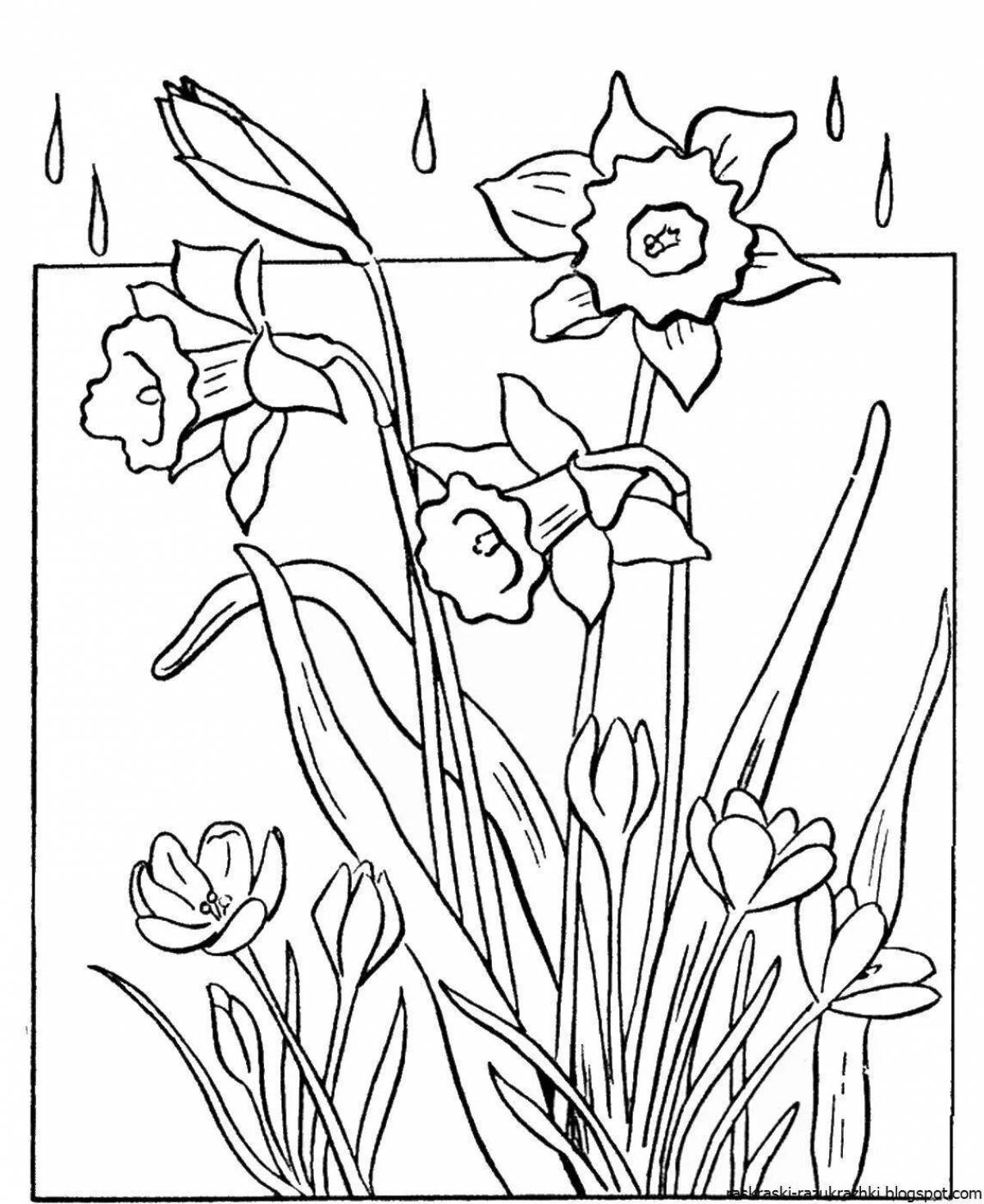 Coloring bright spring flowers