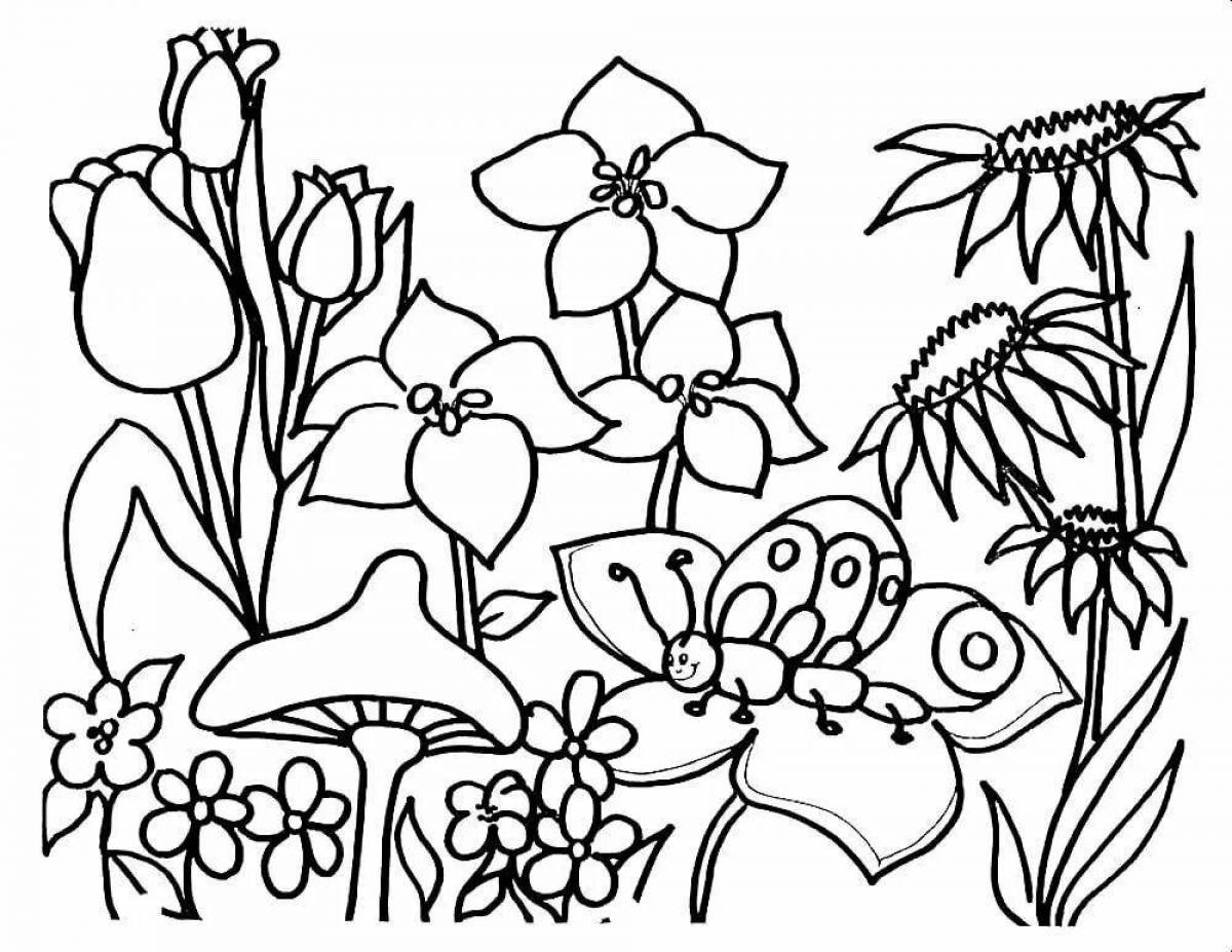 Coloring book shining spring flowers