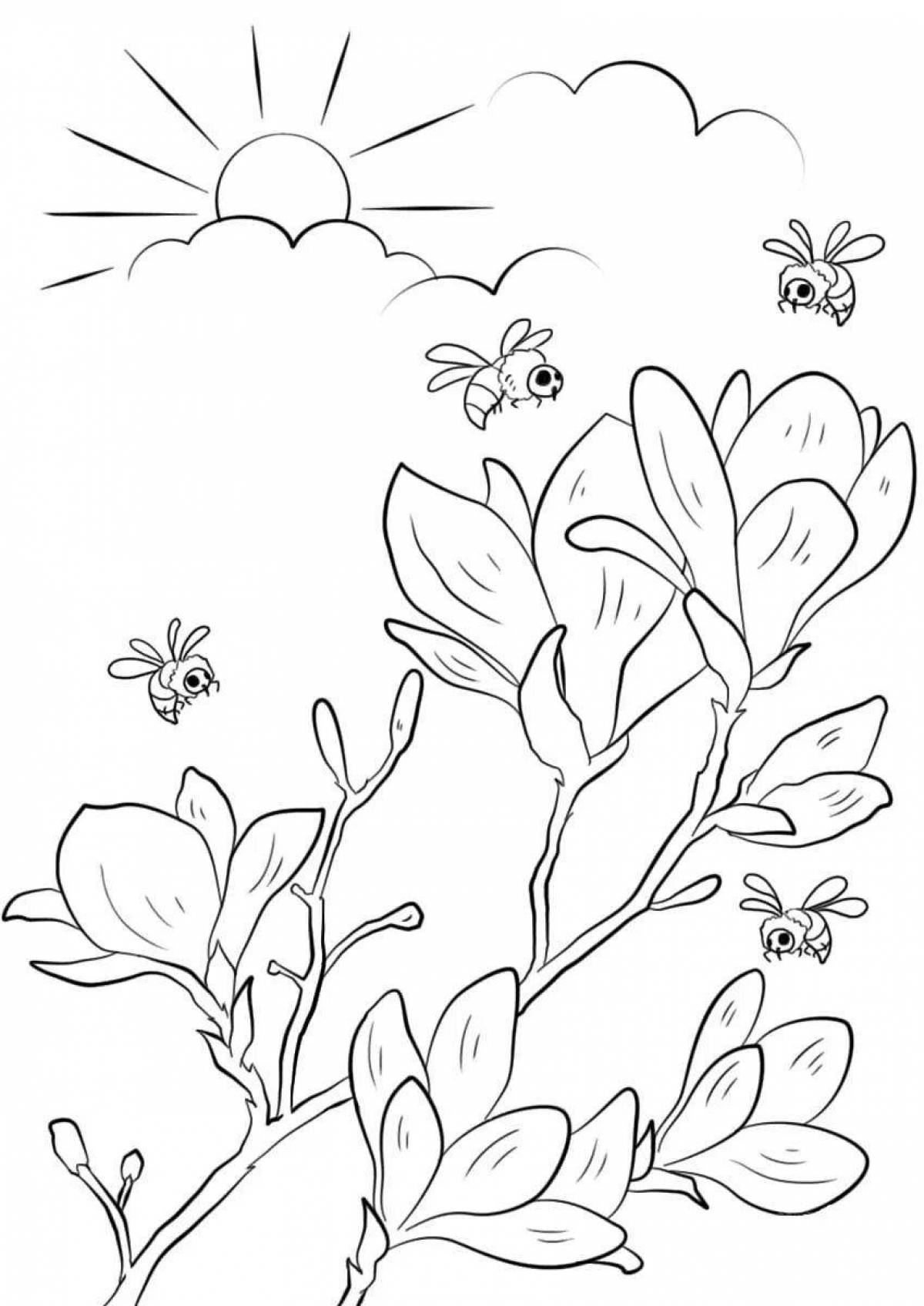 Playful spring flowers coloring book
