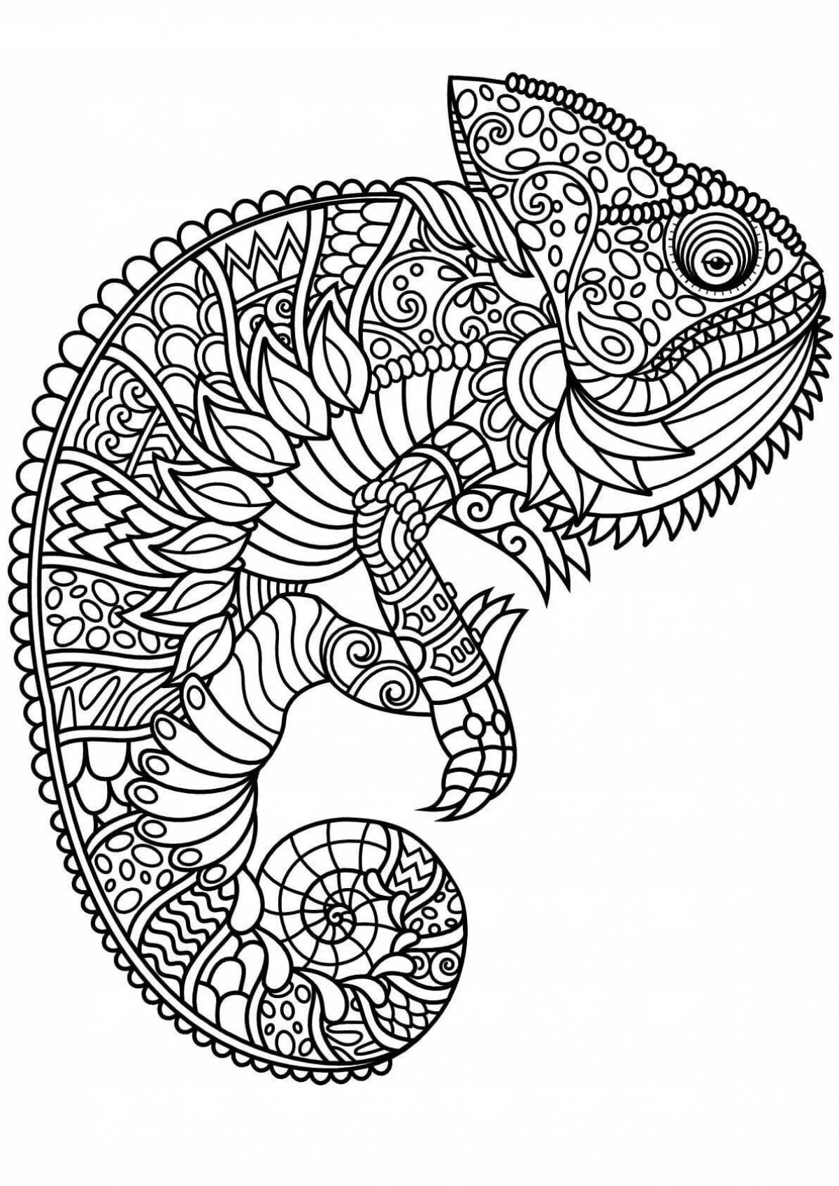 Serene coloring page antistress chameleon