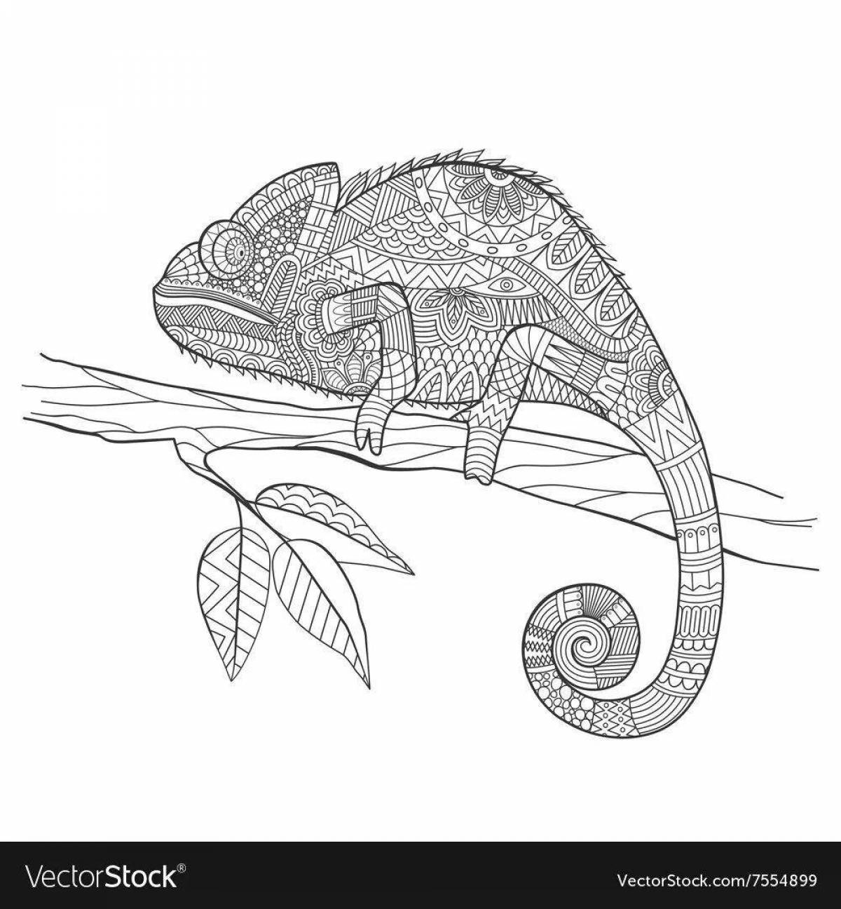 Calming coloring book antistress chameleon