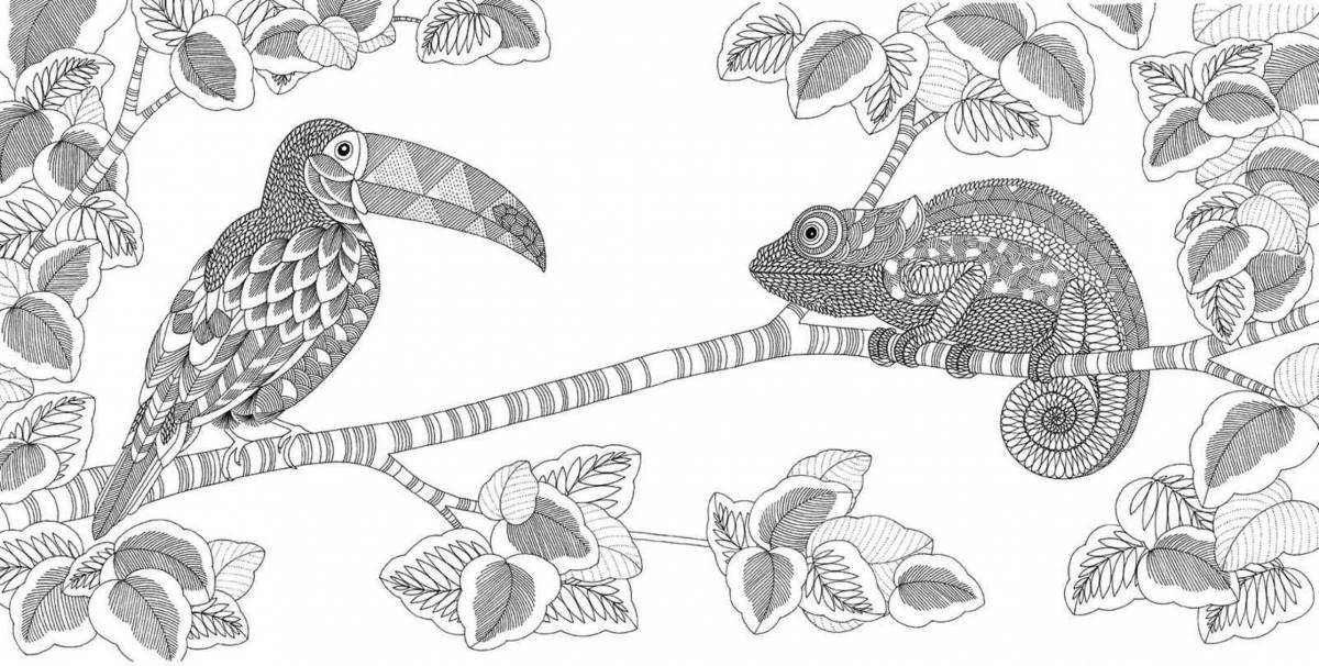 Playful antistress chameleon coloring book