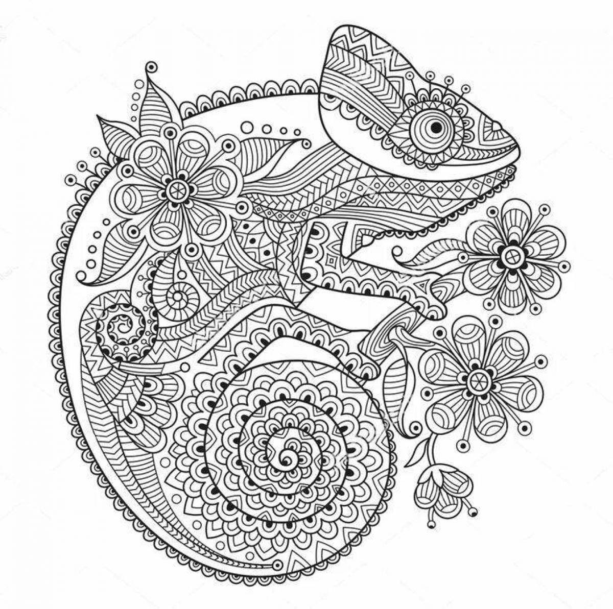 Adorable antistress chameleon coloring book