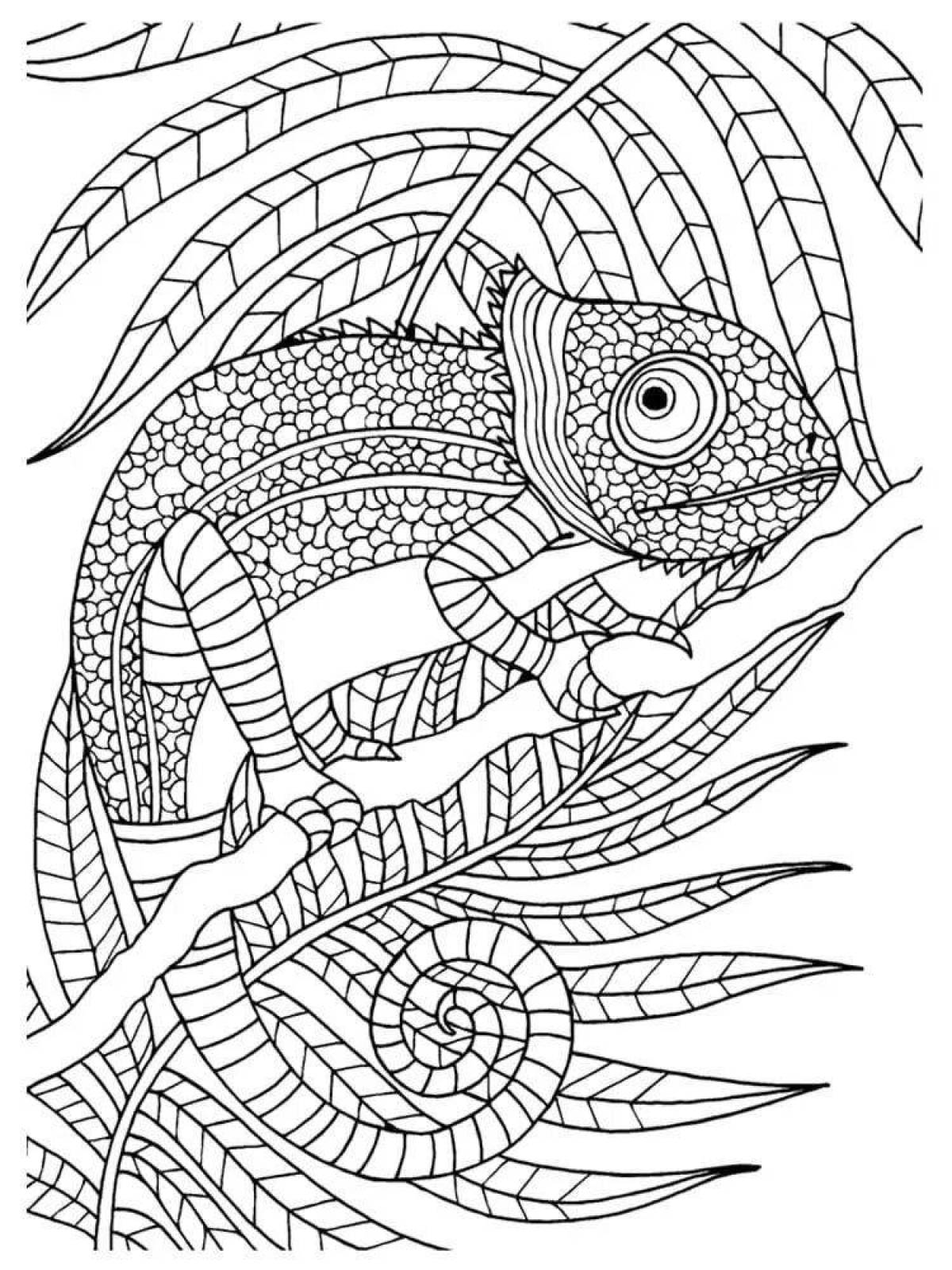 Ecstatic coloring page antistress chameleon