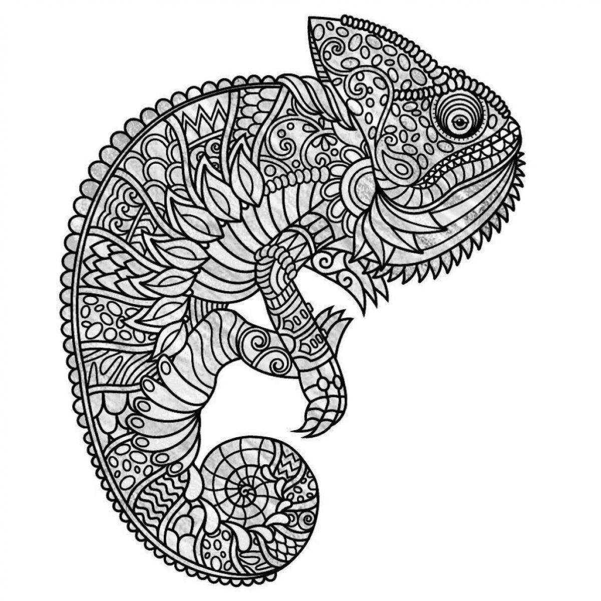 Majestic coloring page antistress chameleon
