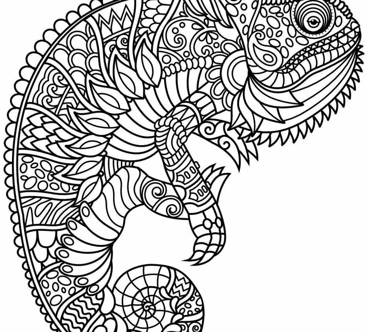 Grand coloring page antistress chameleon