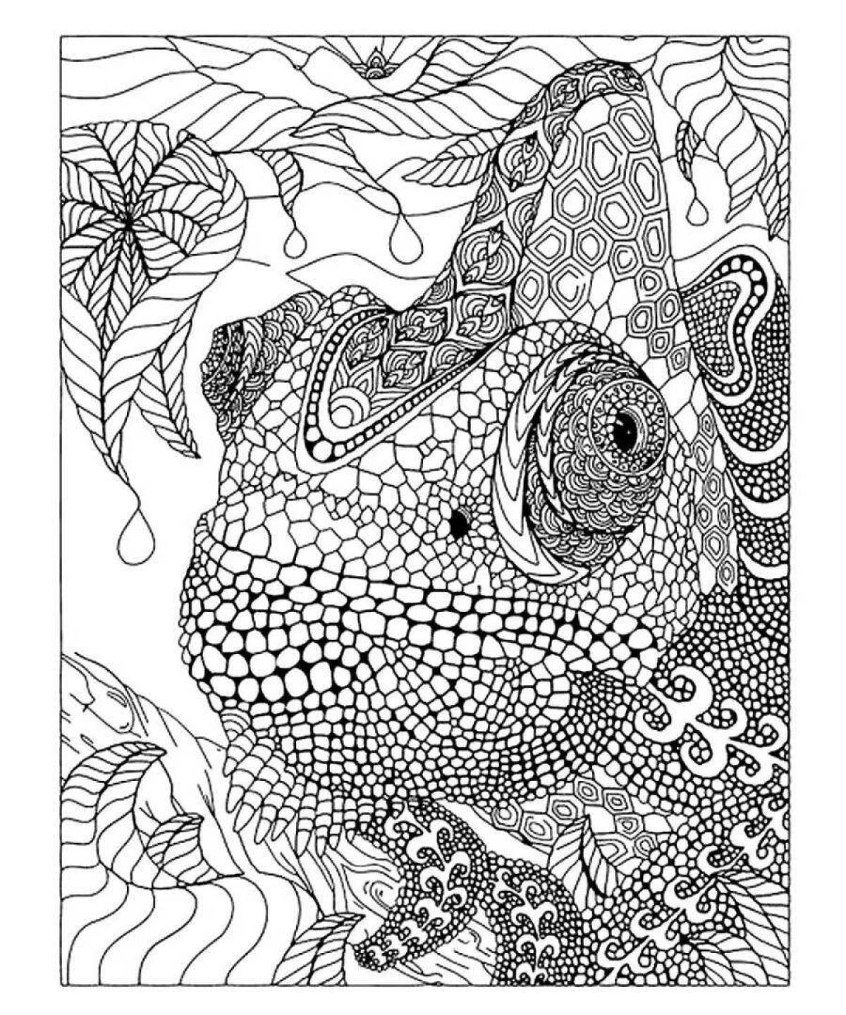 Dazzling coloring page antistress chameleon