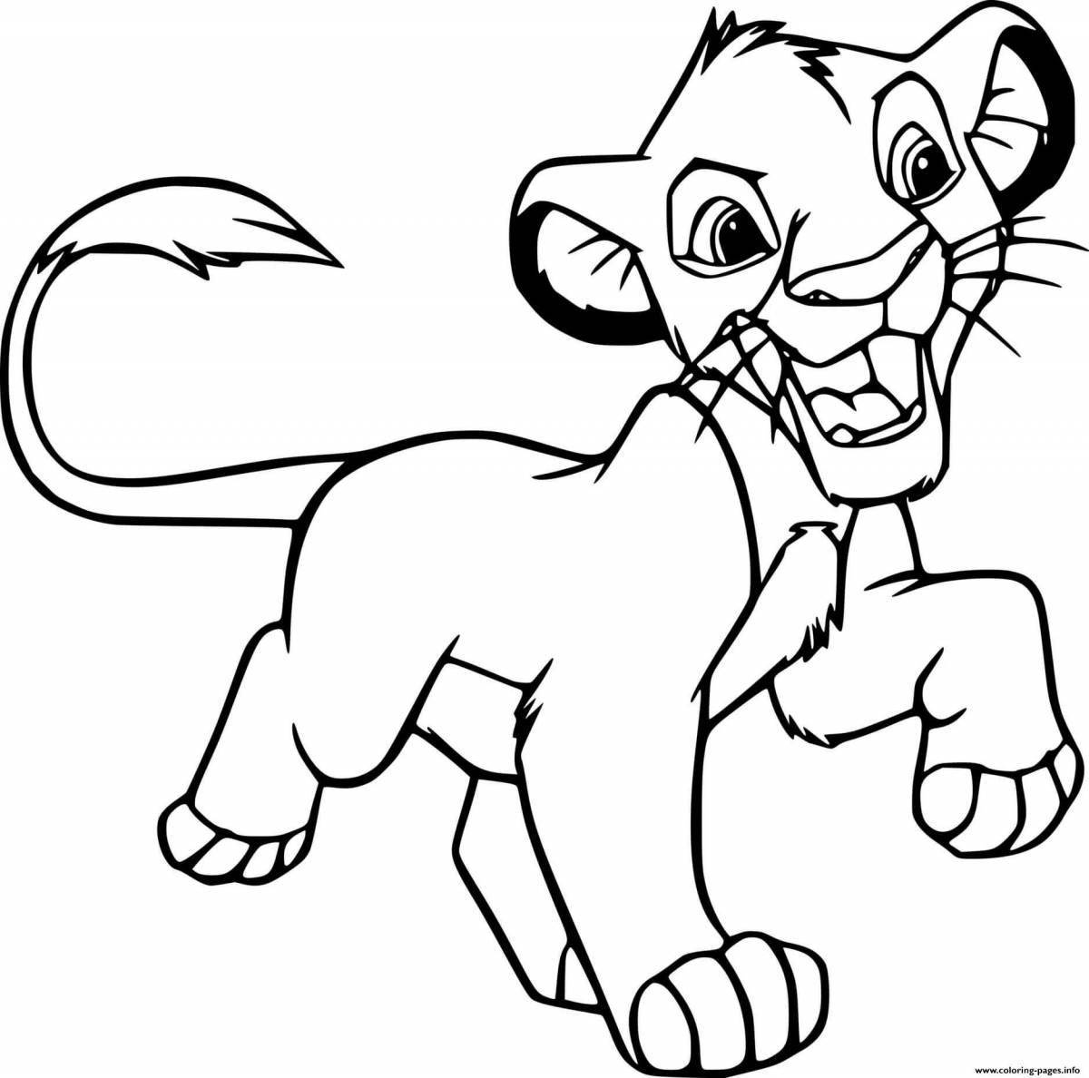 Игривая страница раскраски король лев для детей