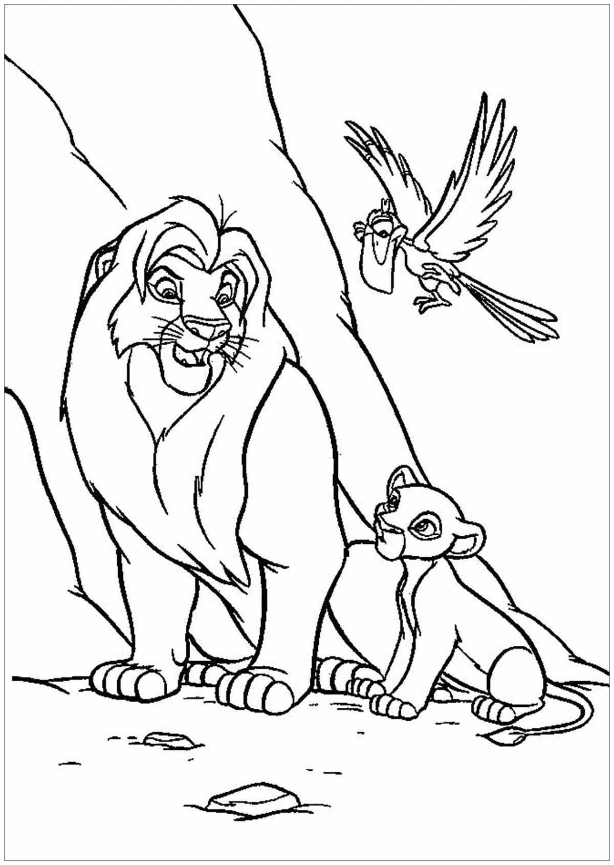 Анимированная страница-раскраска «король лев» для детей