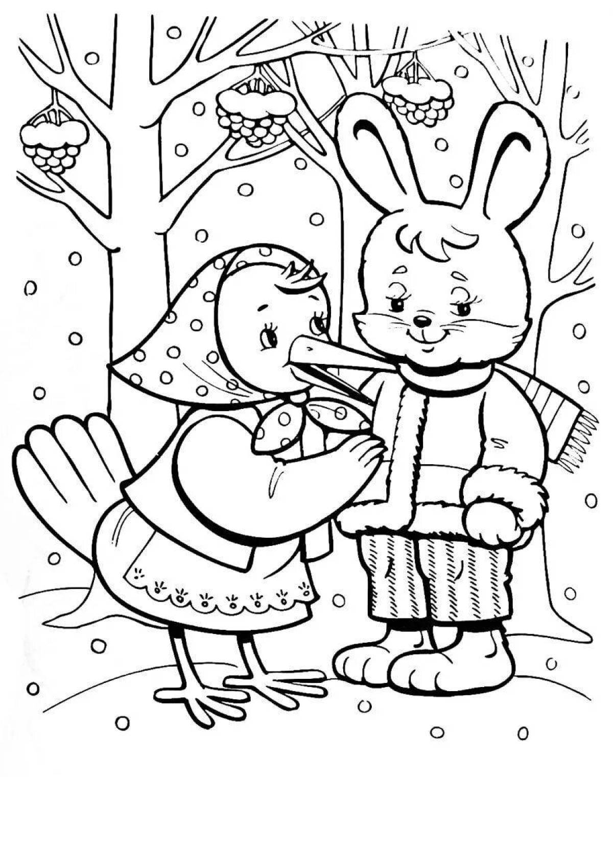Exotic coloring book based on fairy tales for children Russian folk