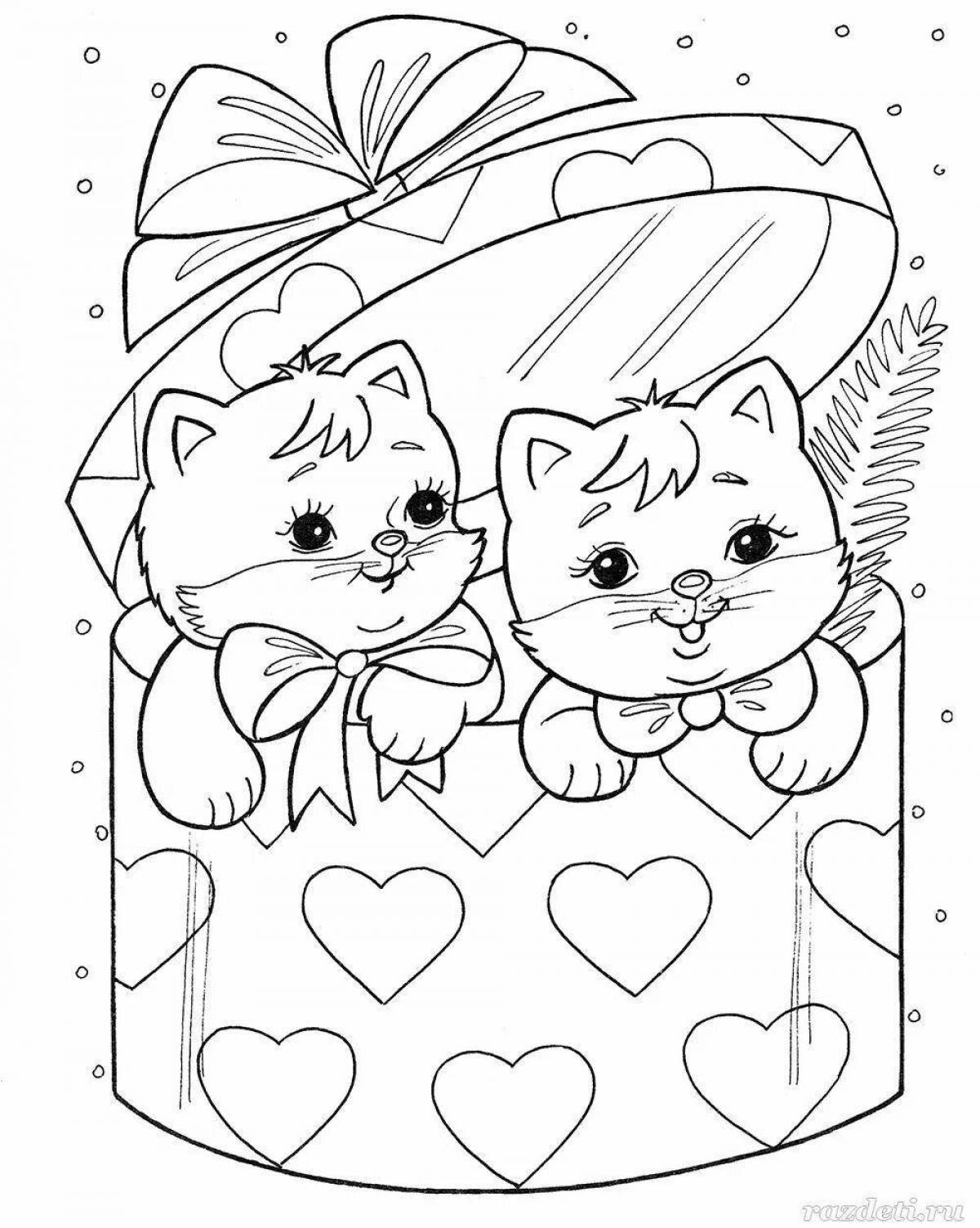 Cute kitty coloring book for 6-7 year olds