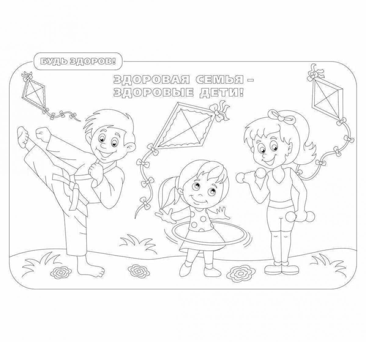 Colorful healthy lifestyle coloring pages for kids