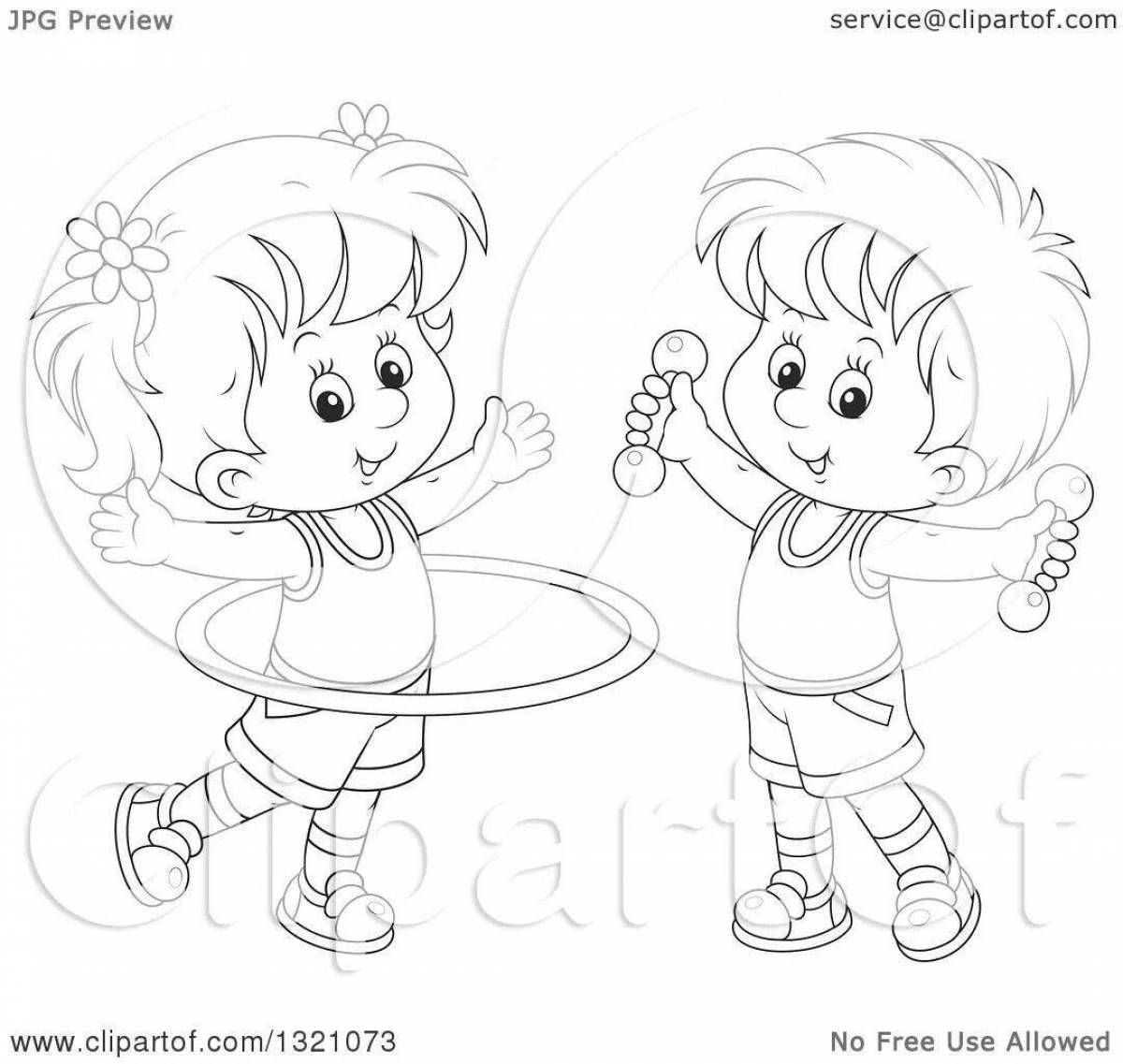 Joyful healthy lifestyle coloring page for kids