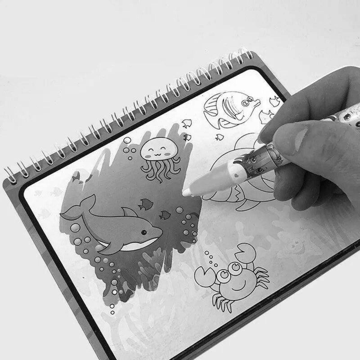 Photo Coloring page with shimmery water marker