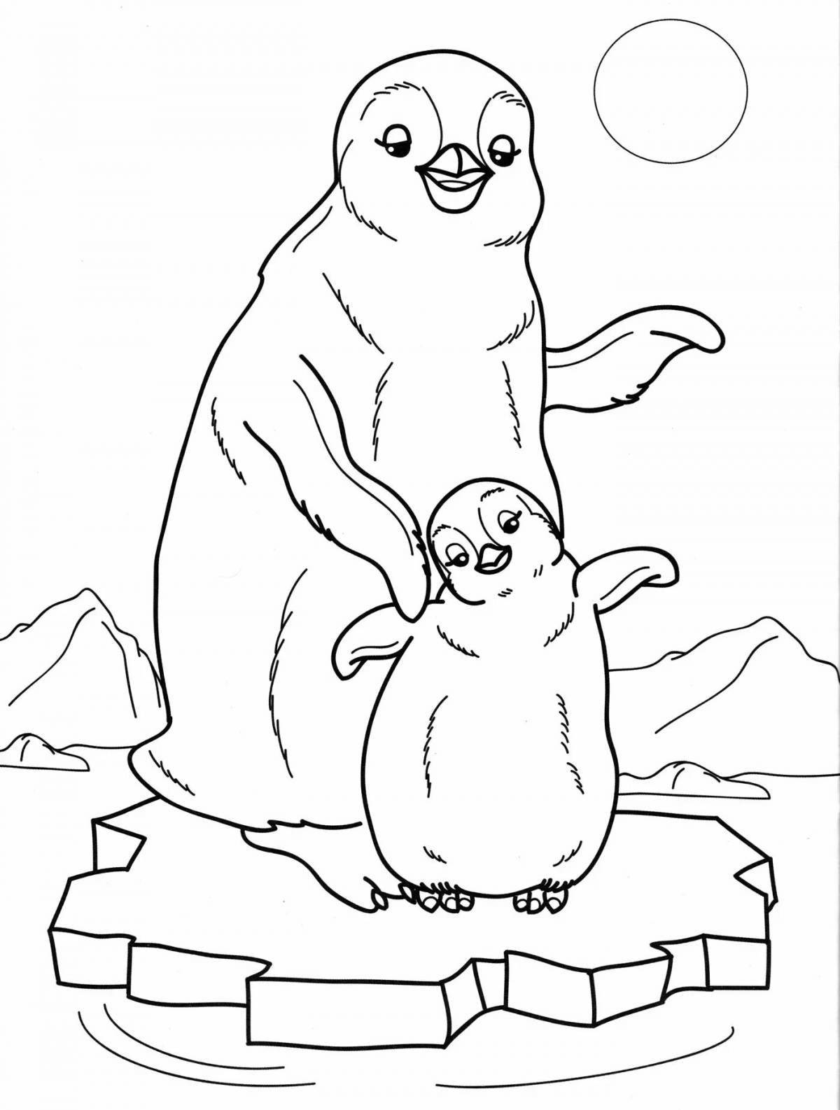 Coloring page adorable penguin on ice