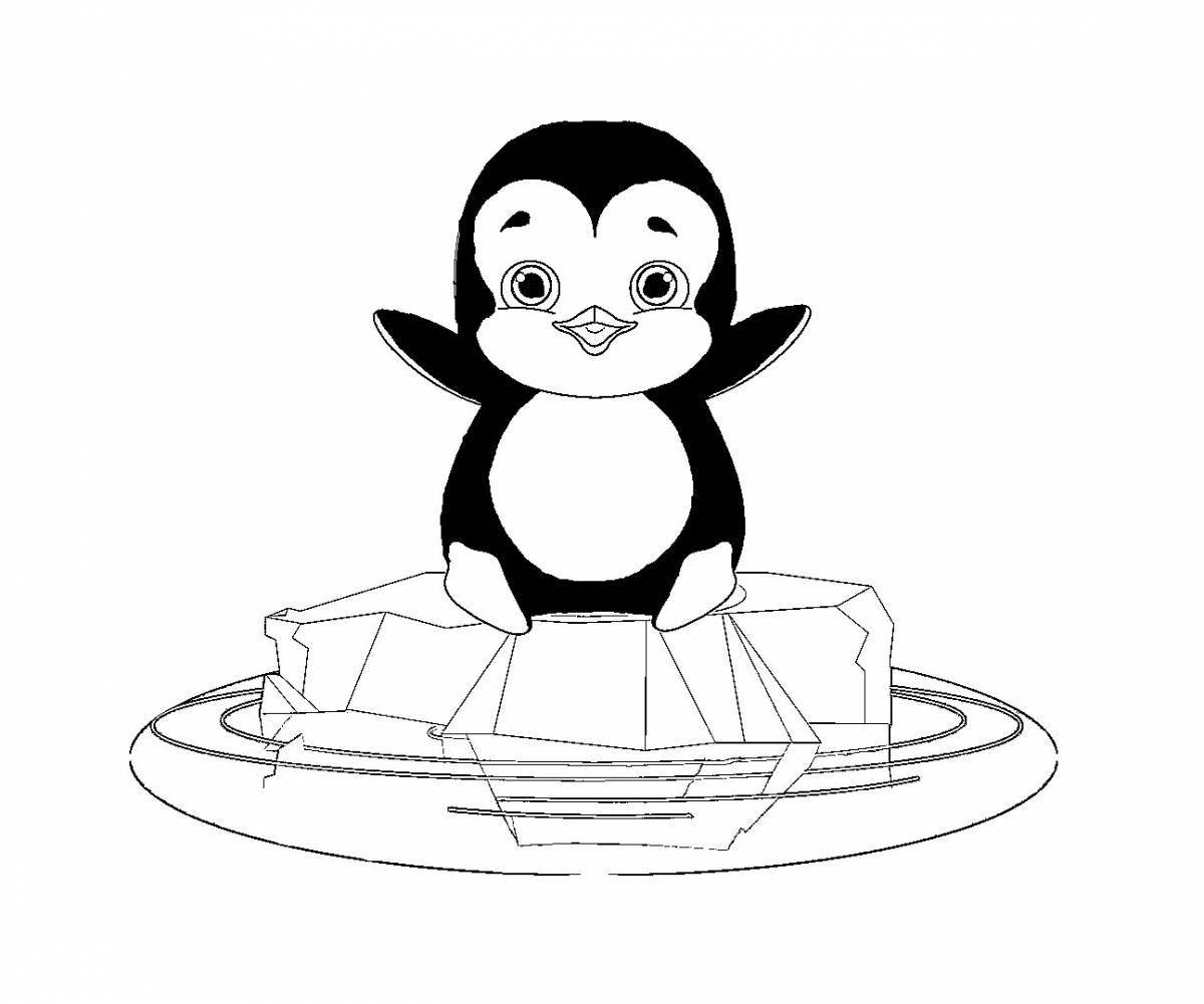 Adorable penguin on ice coloring page