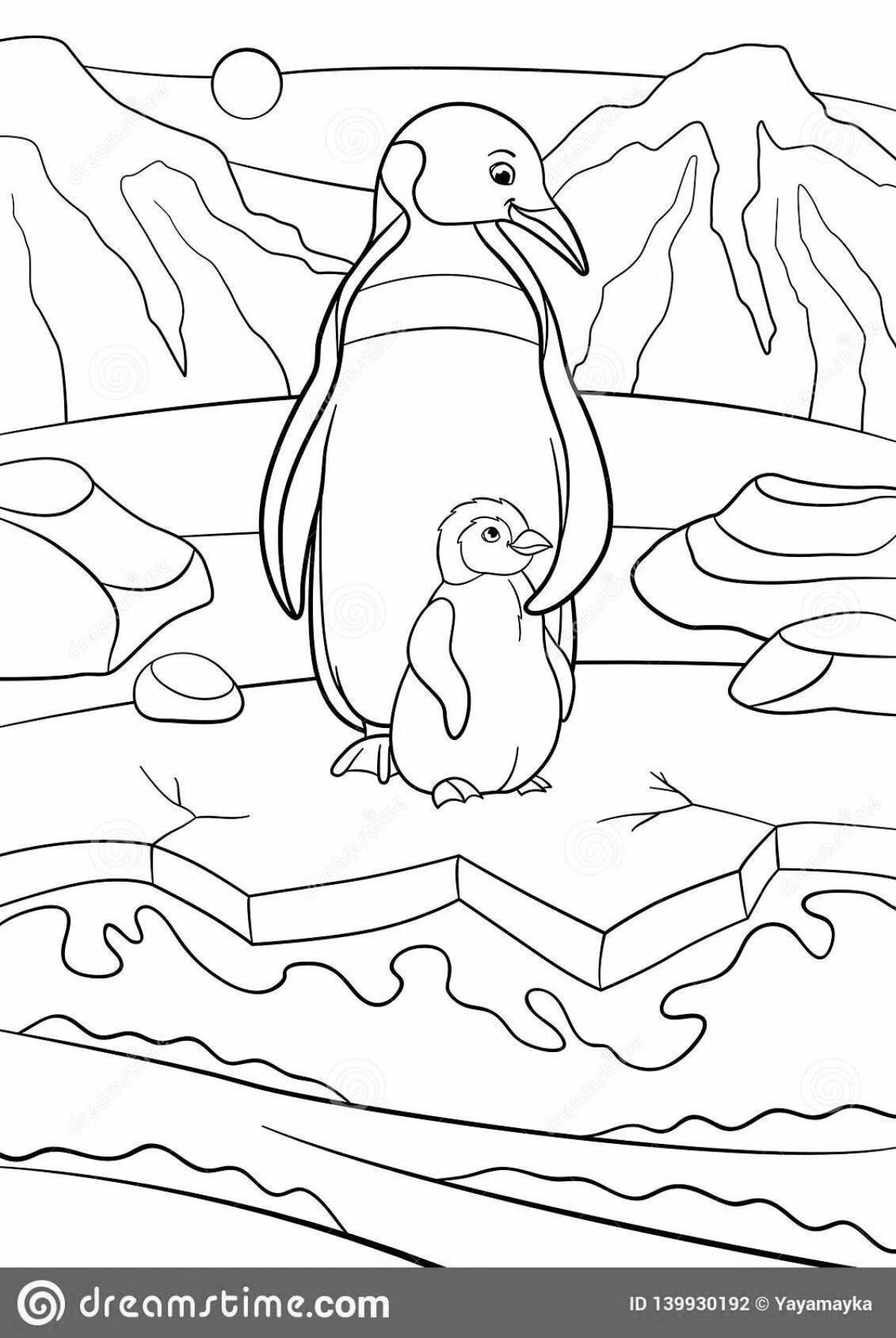 Coloring page quirky penguin on ice