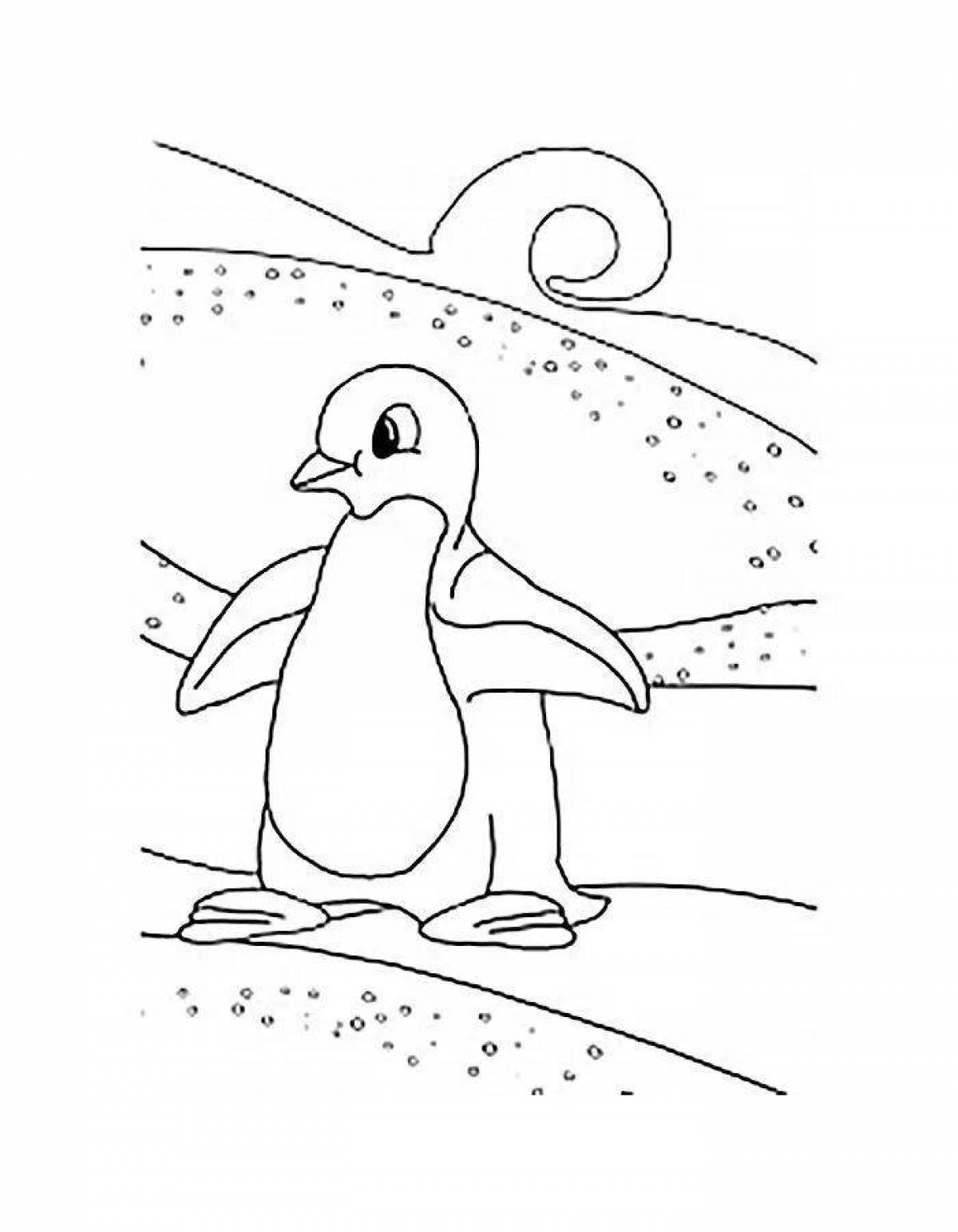 Coloring page wild penguin on ice