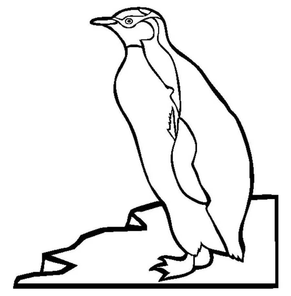 Coloring book animated penguin on ice