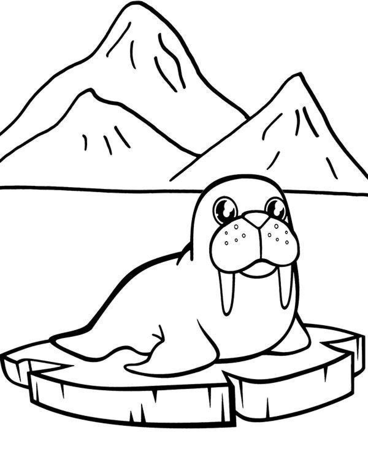 Coloring page funny penguin on ice