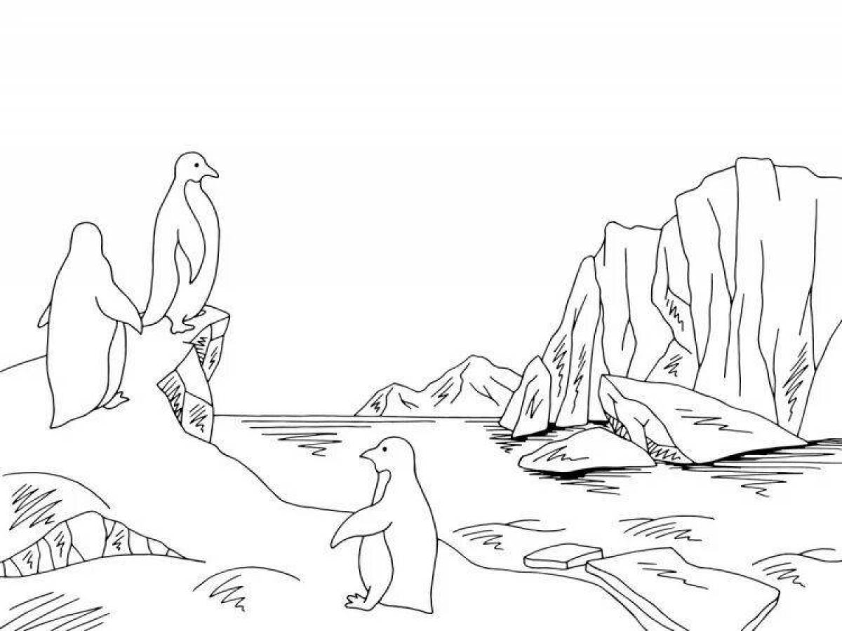 Coloring page beckoning penguin on ice