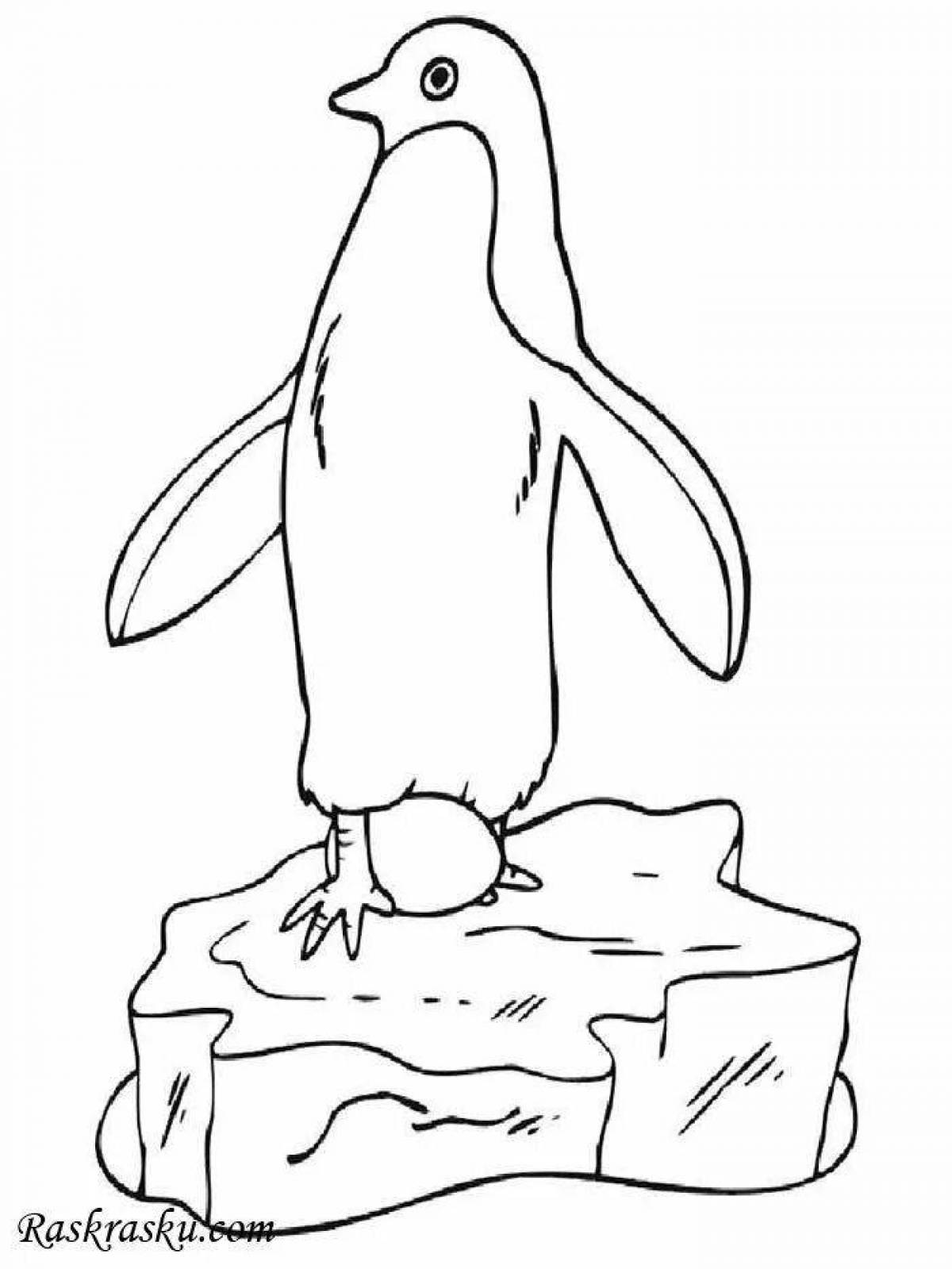 Coloring page cute penguin on ice