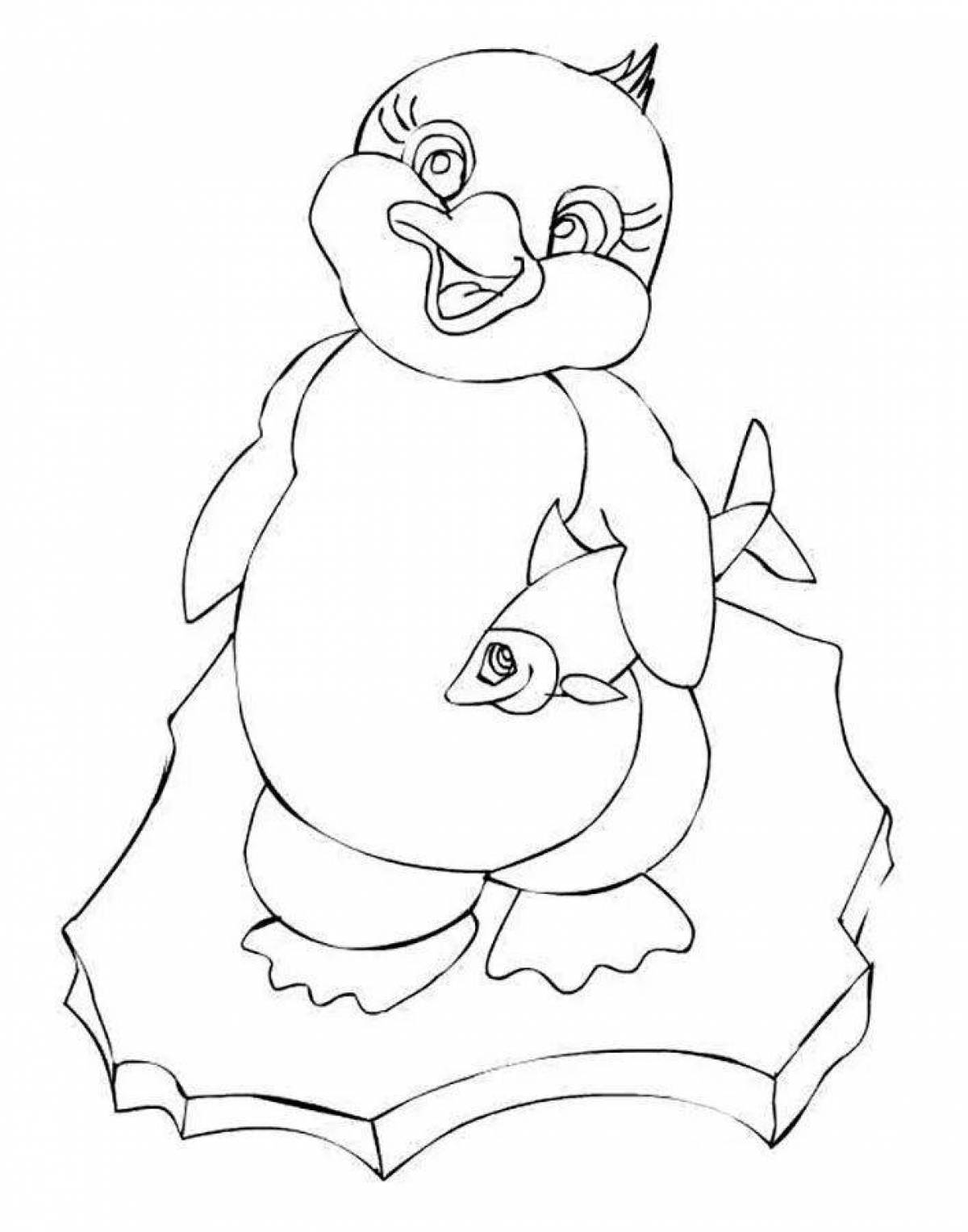Coloring page gorgeous penguin on ice