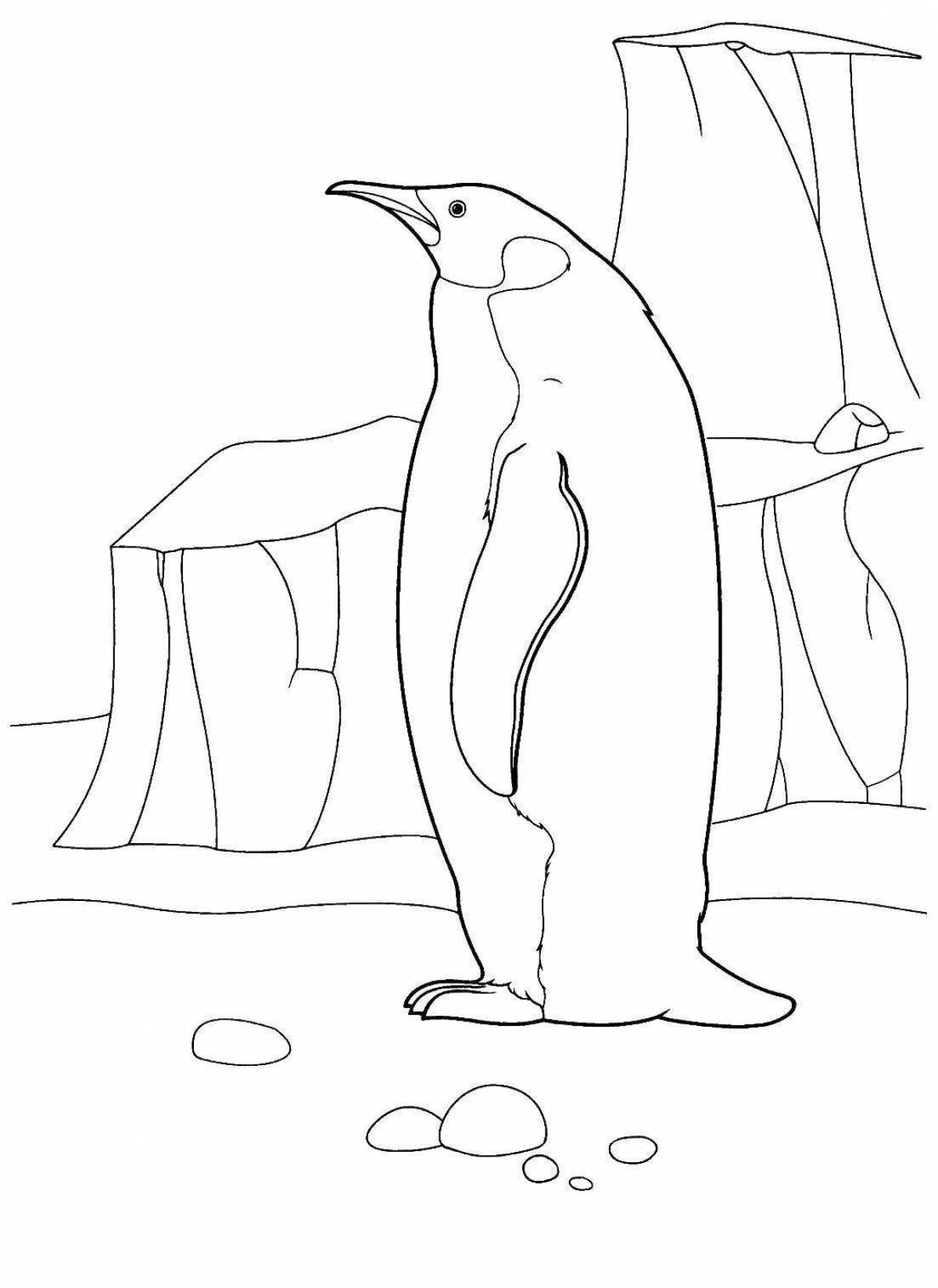 Coloring book shining penguin on ice
