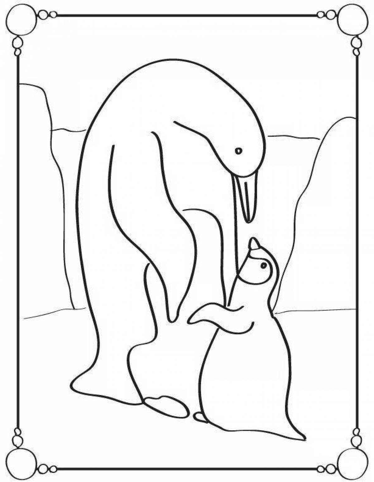 Coloring page exquisite penguin on ice