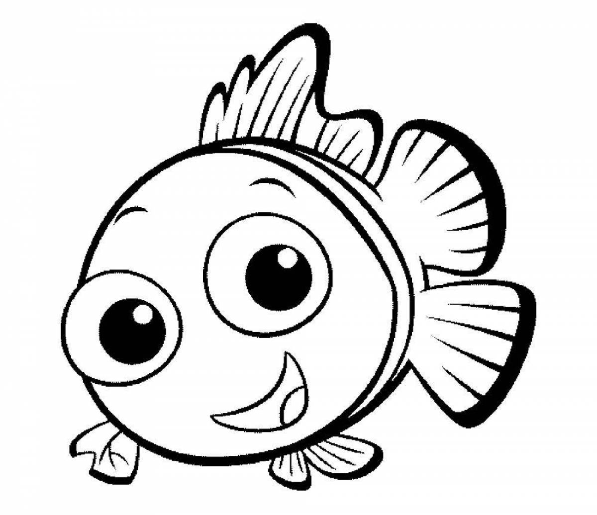 Красочная страница раскраски рыбок для детей 2-3 лет