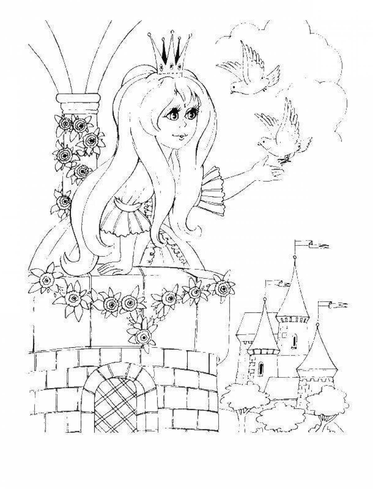 Luxury coloring princess in the castle
