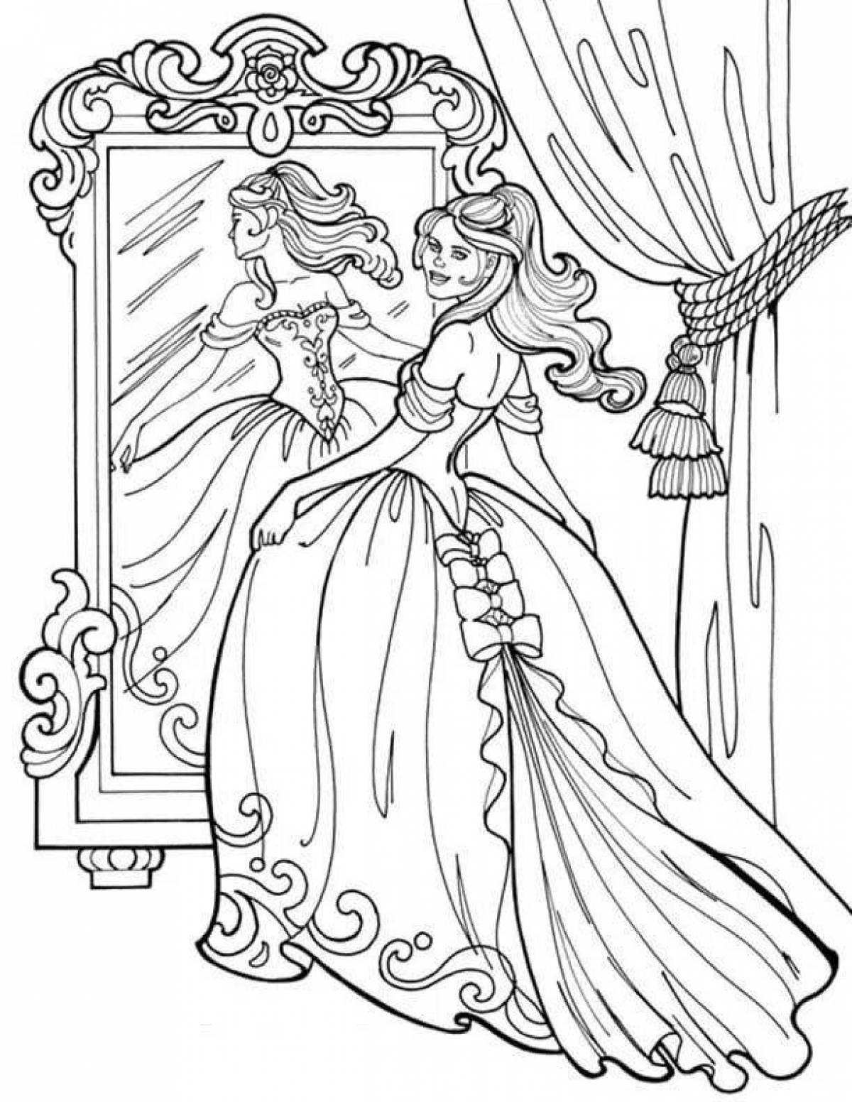 Coloring page exalted princess in the castle