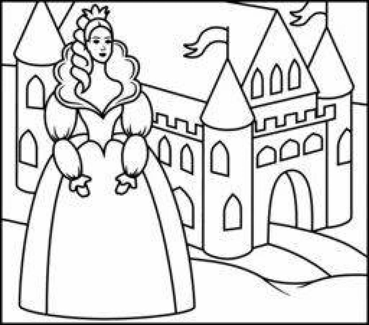 Грандиозная раскраска принцесса в замке