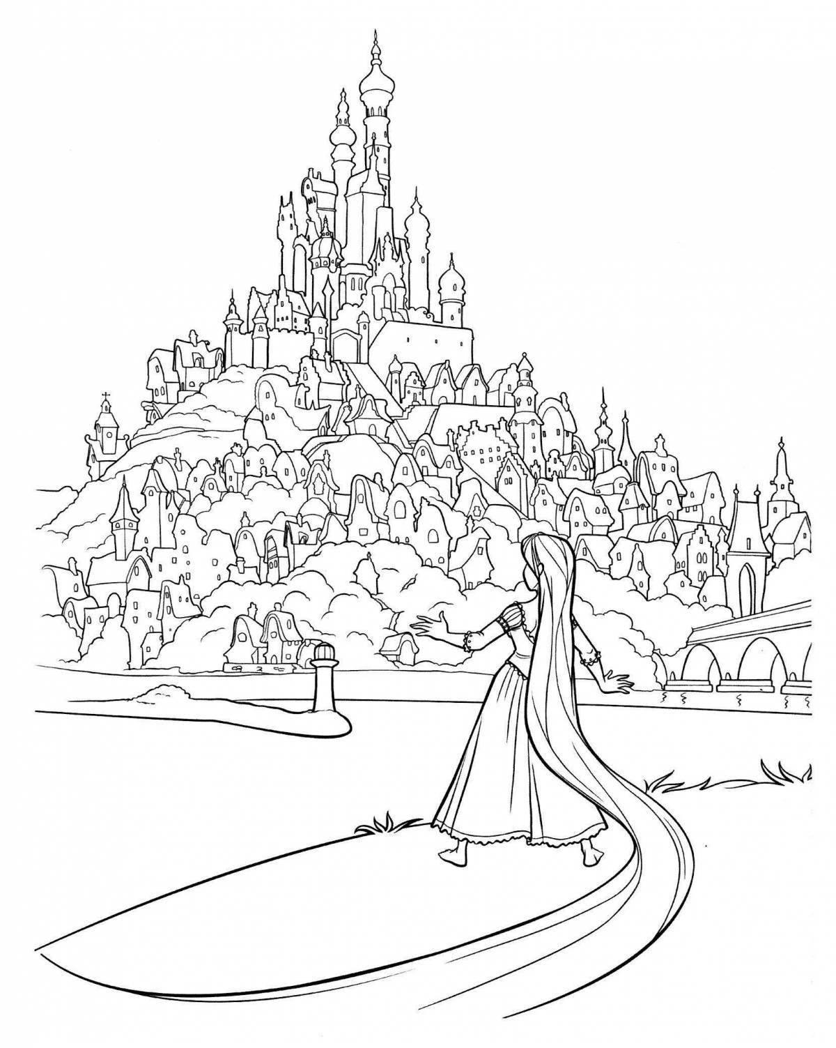 Дворцовая раскраска принцесса в замке