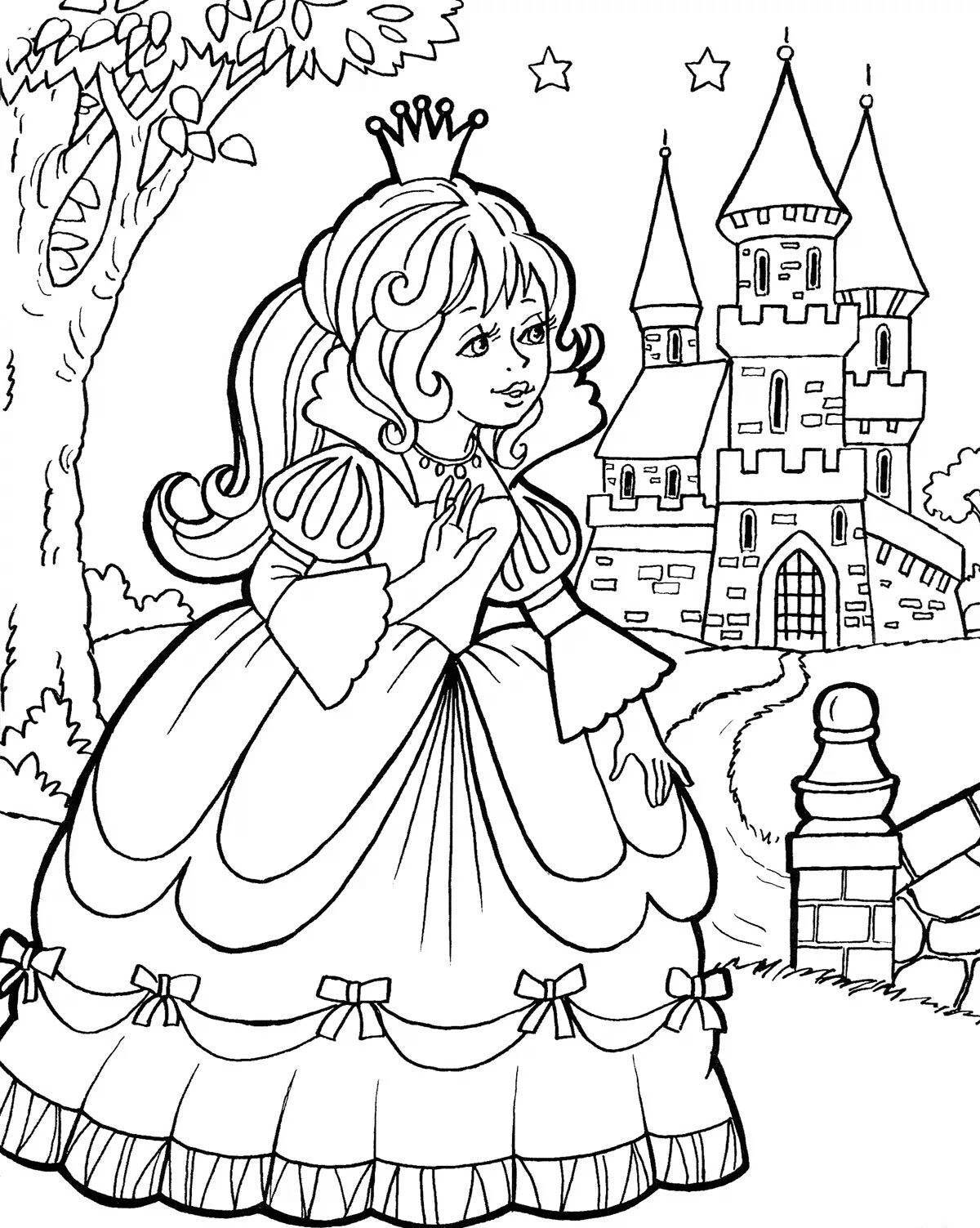 Раскраска Принцесса возле замка, распечатать или скачать из категории 