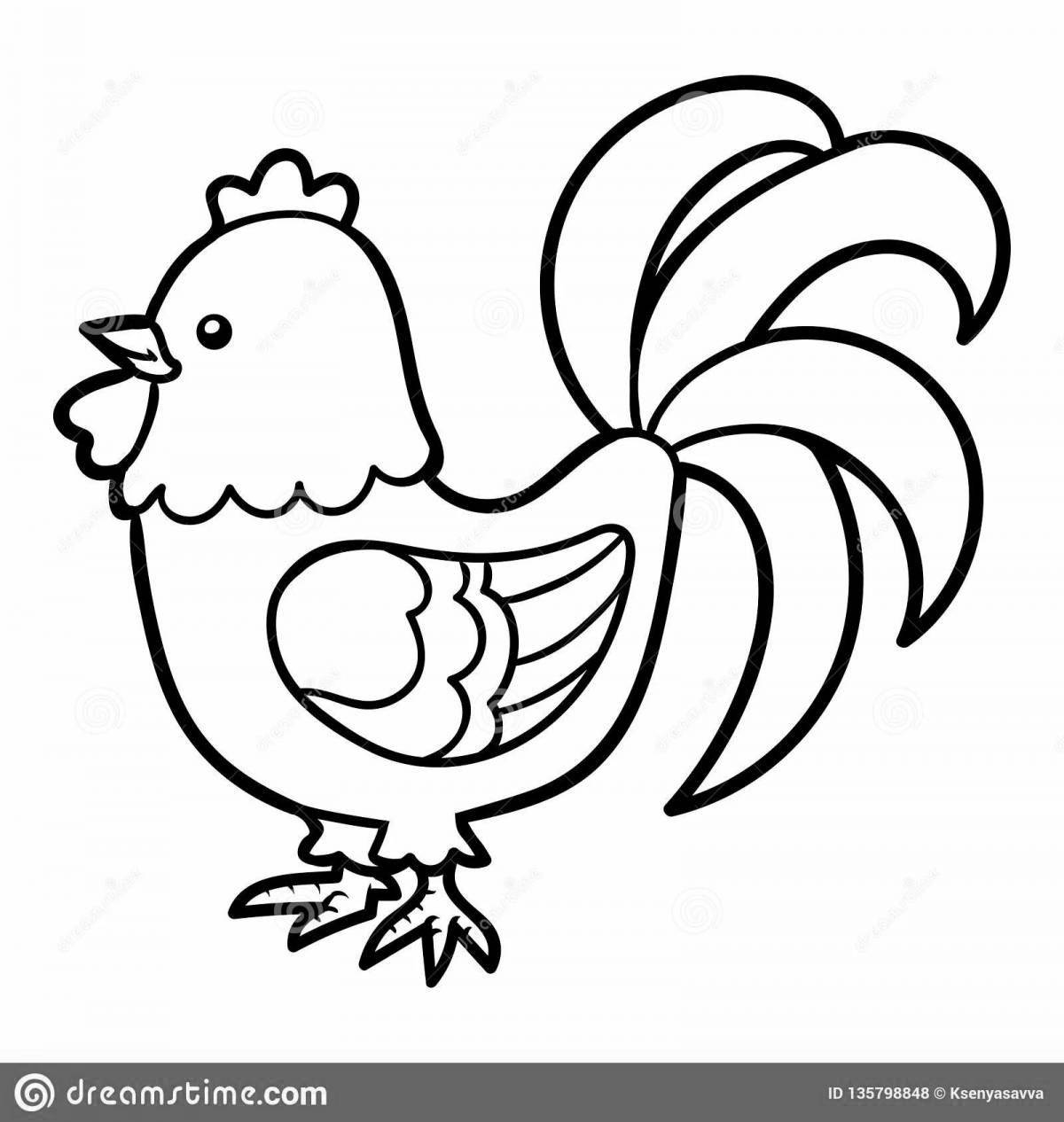 Coloring playful cockerel for kids 2-3 years old