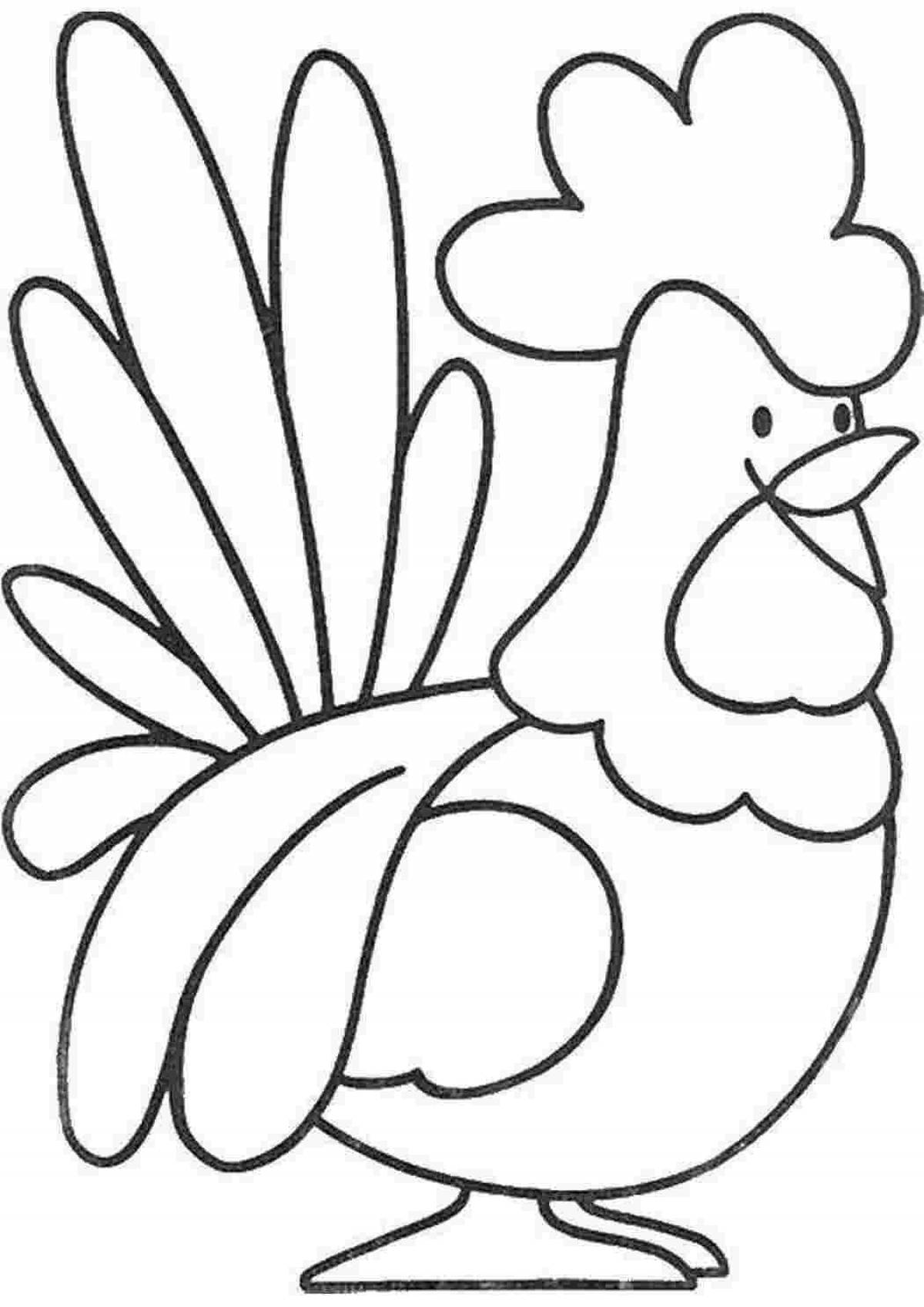 Amusing coloring cockerel for kids 2-3 years old