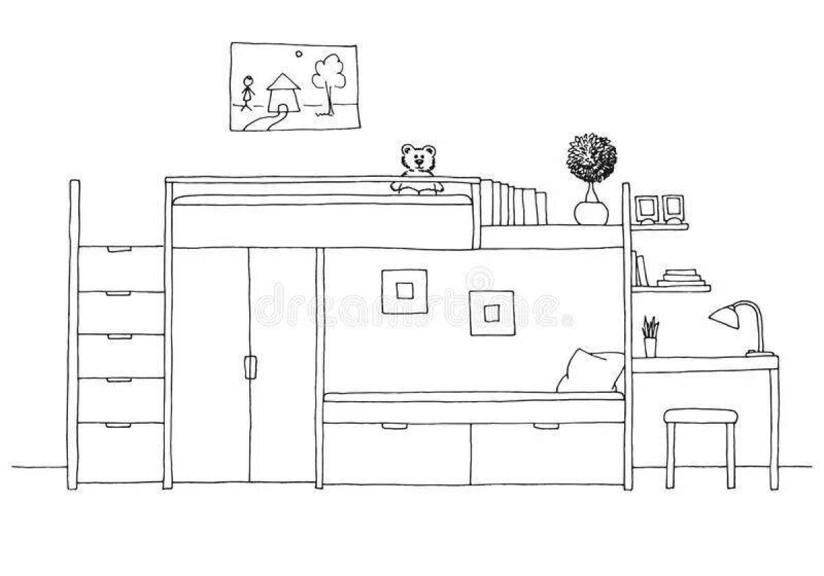 Детские рисунки комнаты с двухэтажной кроватью