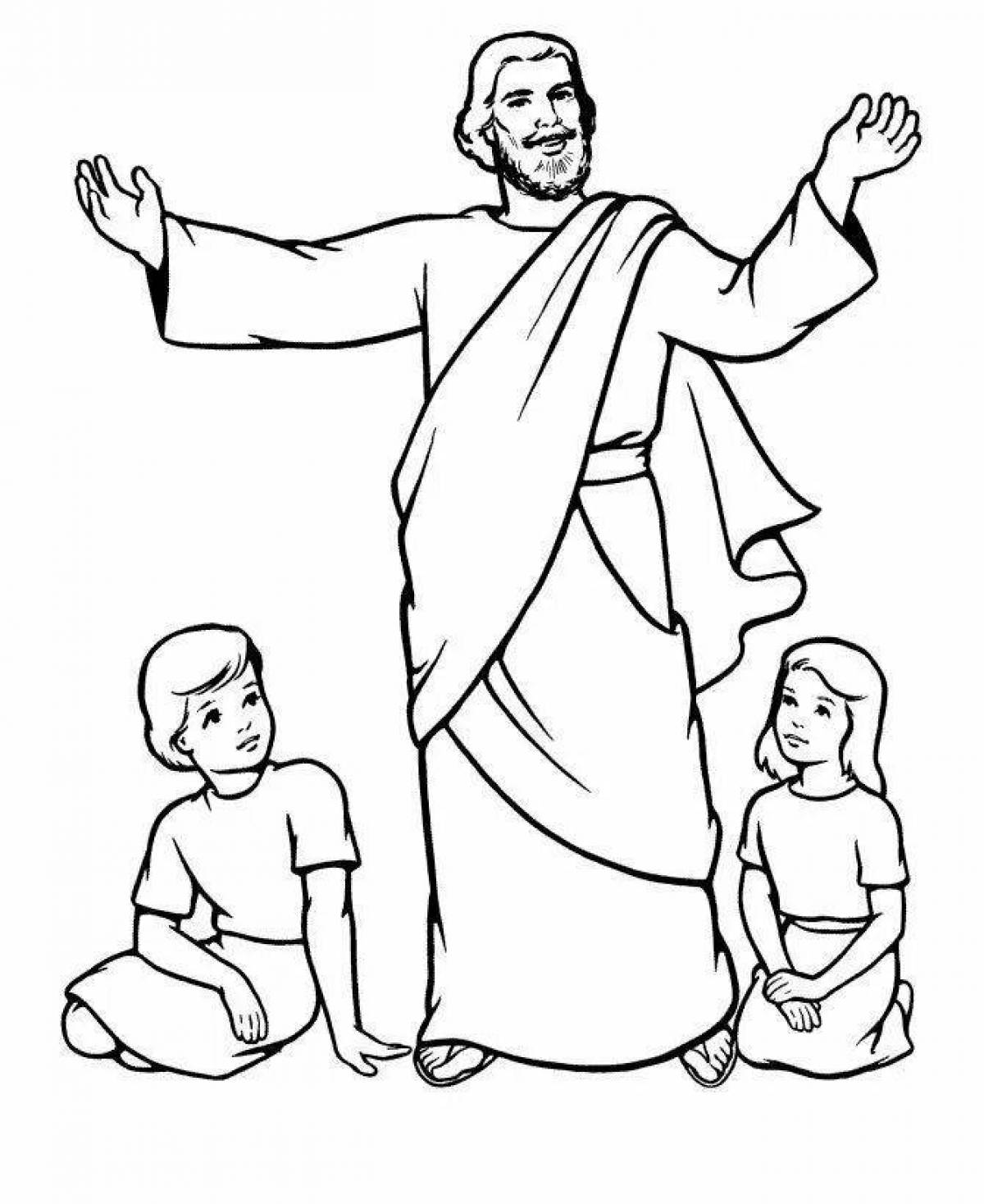 Разукрашка Иисус и дети