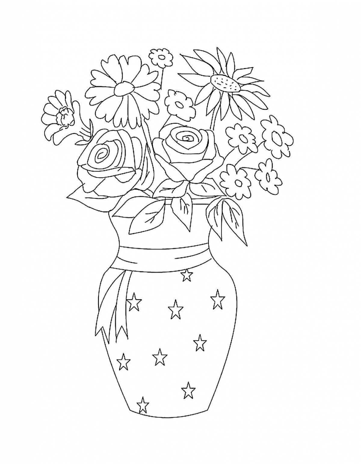Joyful vase of flowers coloring book for children