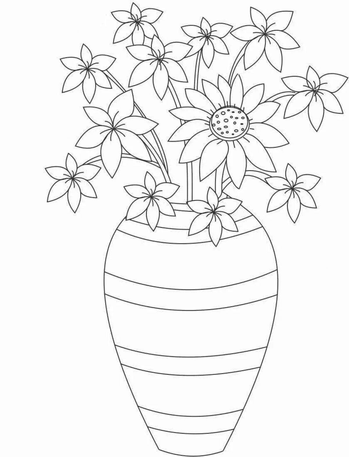 Delightful vase of flowers coloring book for children
