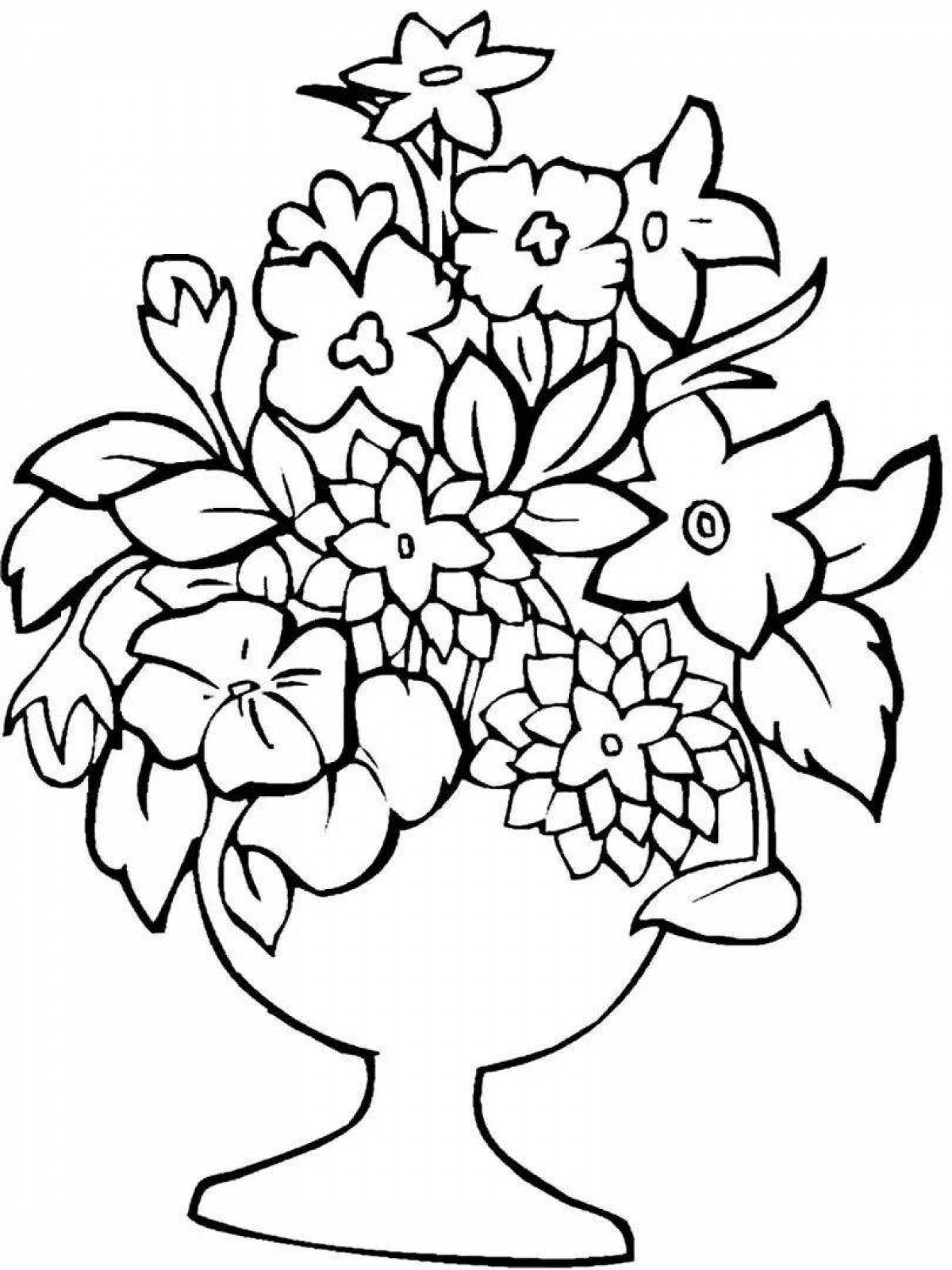 Glitter vase with flowers coloring book for children