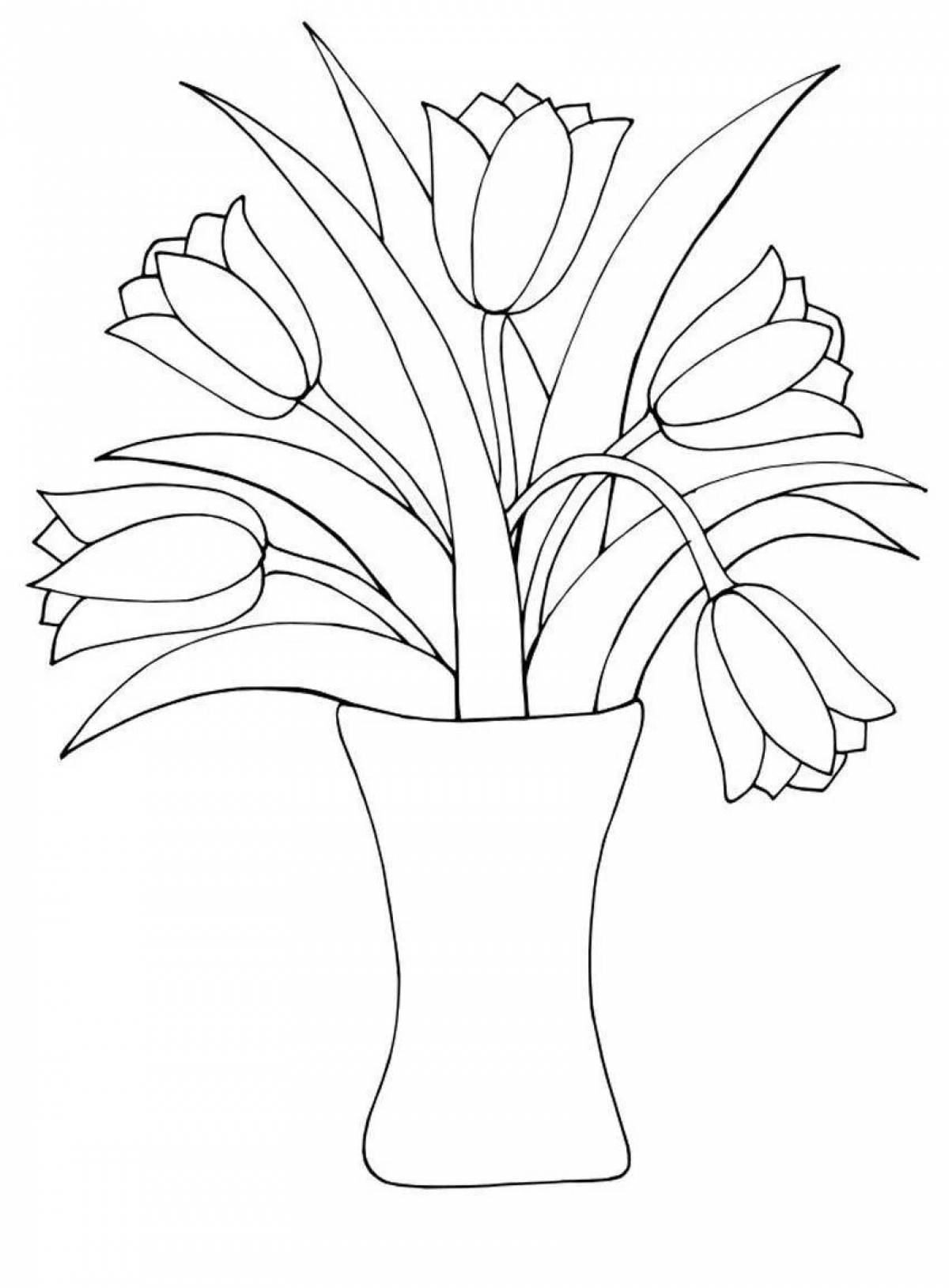 A fascinating vase of flowers coloring book for children