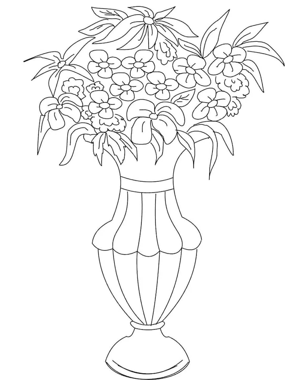 Funny vase of flowers coloring book for kids