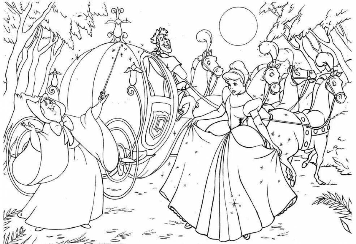 Coloring book gorgeous Cinderella and Charles Perrault