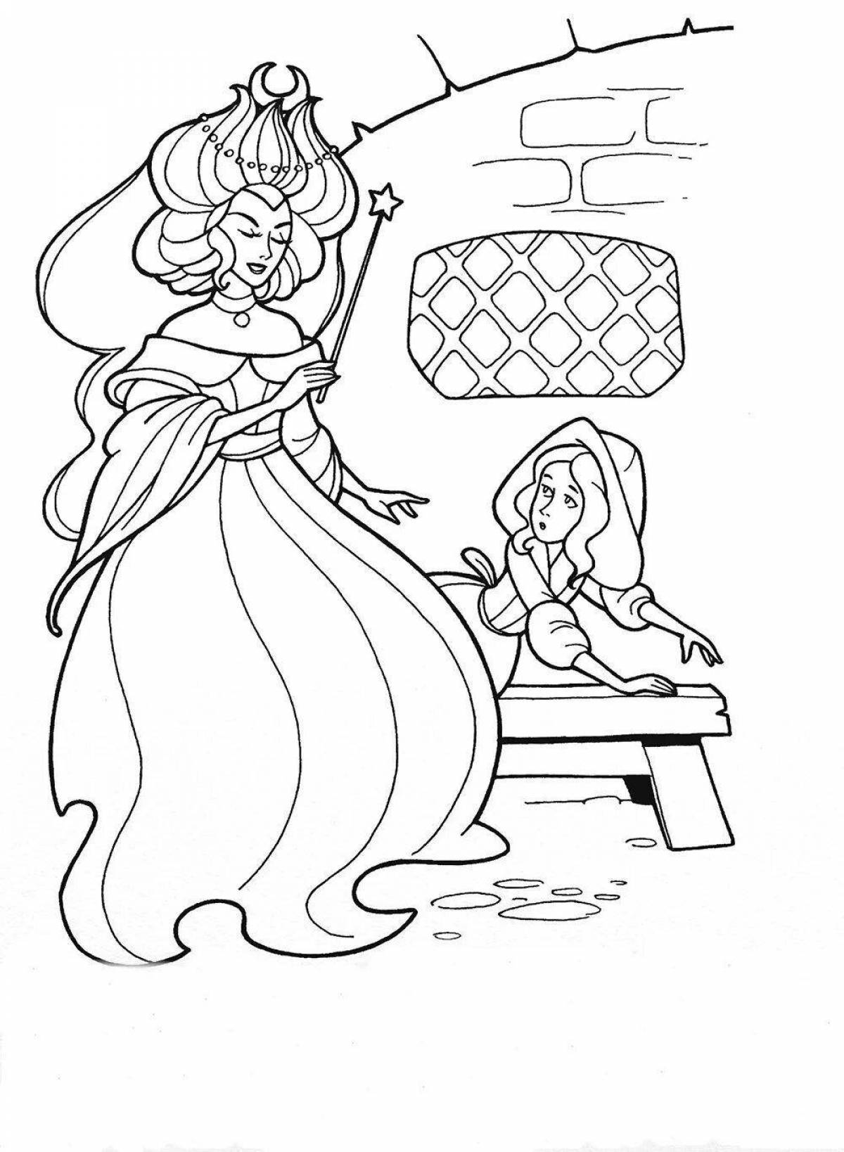 Coloring book shining Cinderella and Charles Perrault