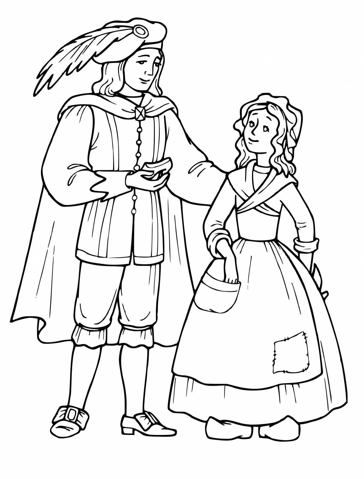 Coloring book magnanimous Cinderella and Charles Perrault