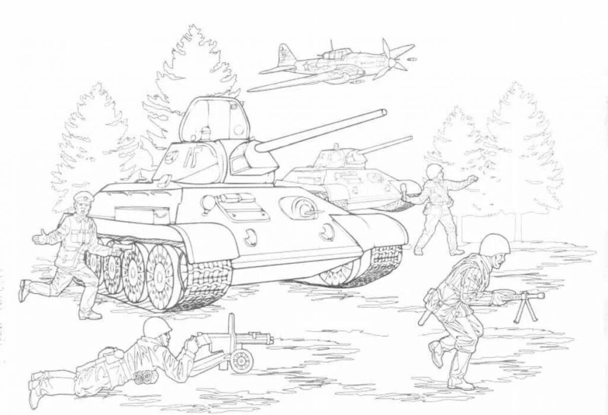 Coloring book brave soldier and tank